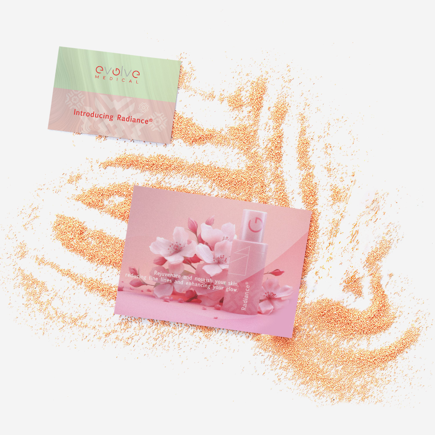 Series of promotional images blending clinical innovation with approachable beauty aesthetics