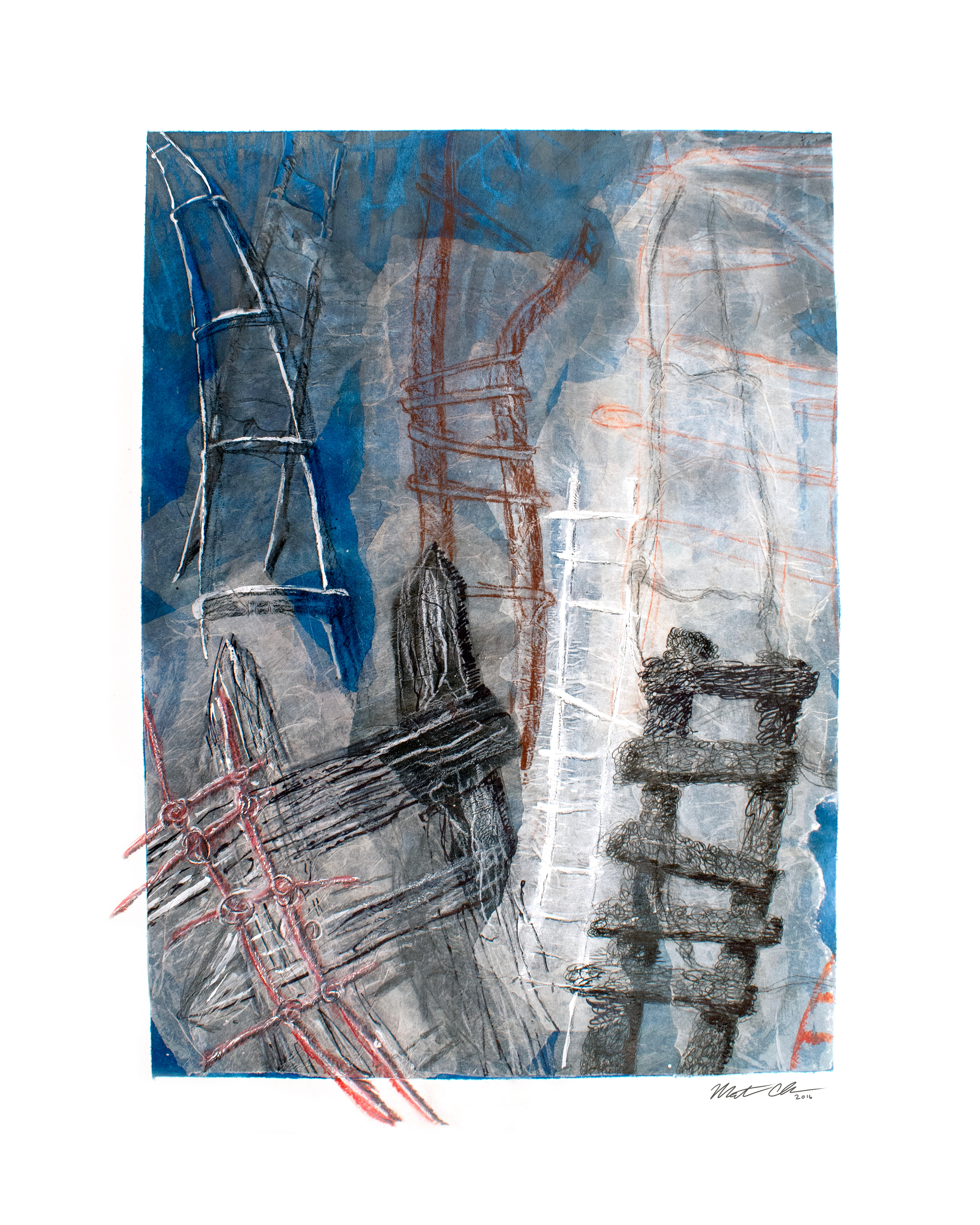 "Ladders" / Watercolor, Ink, Graphite, Conte Crayon and Charcoal on Bristol