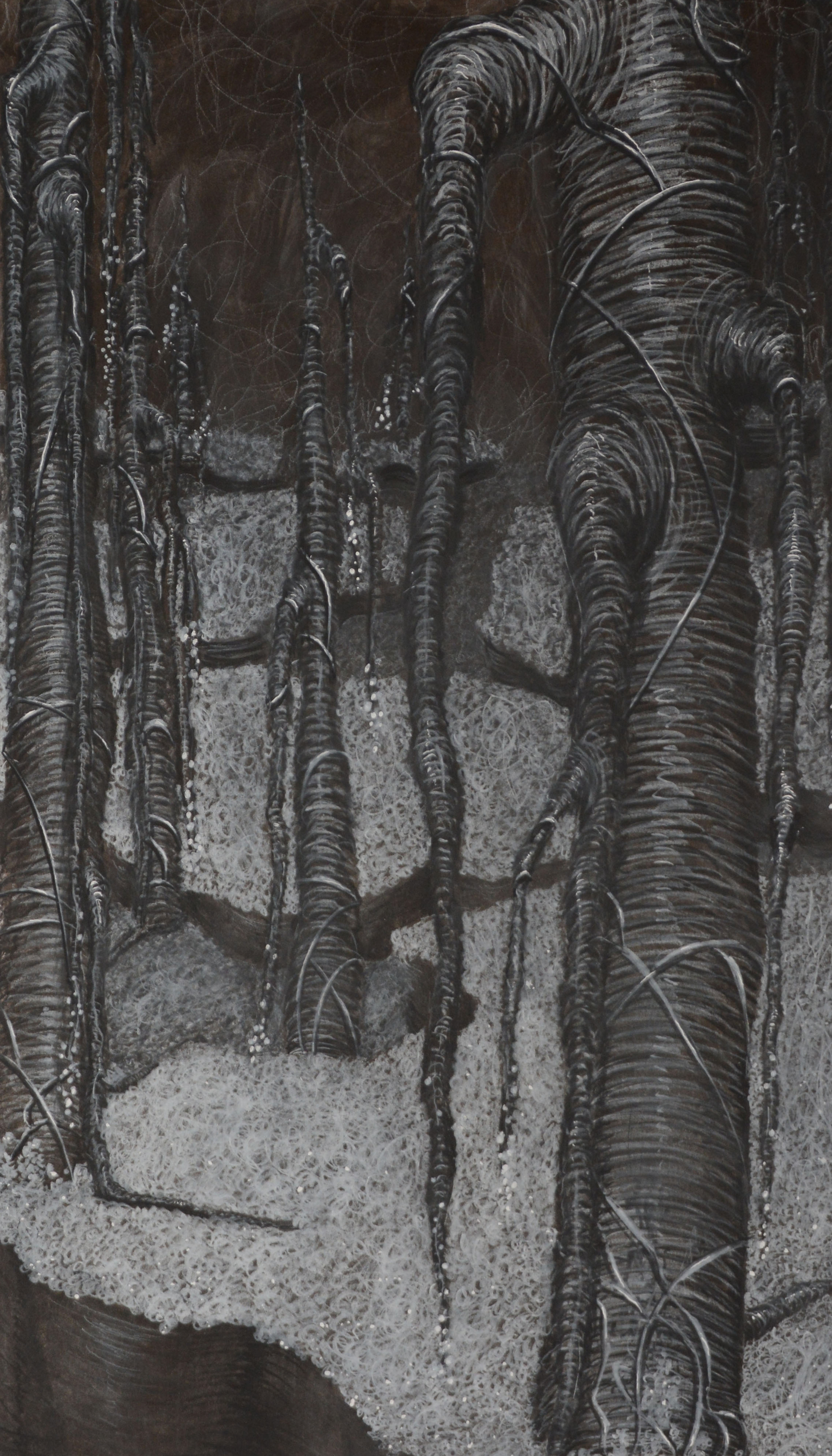 "Dark" / Fantasy Jungle Series / Charcoal and Ink on Toned Paper