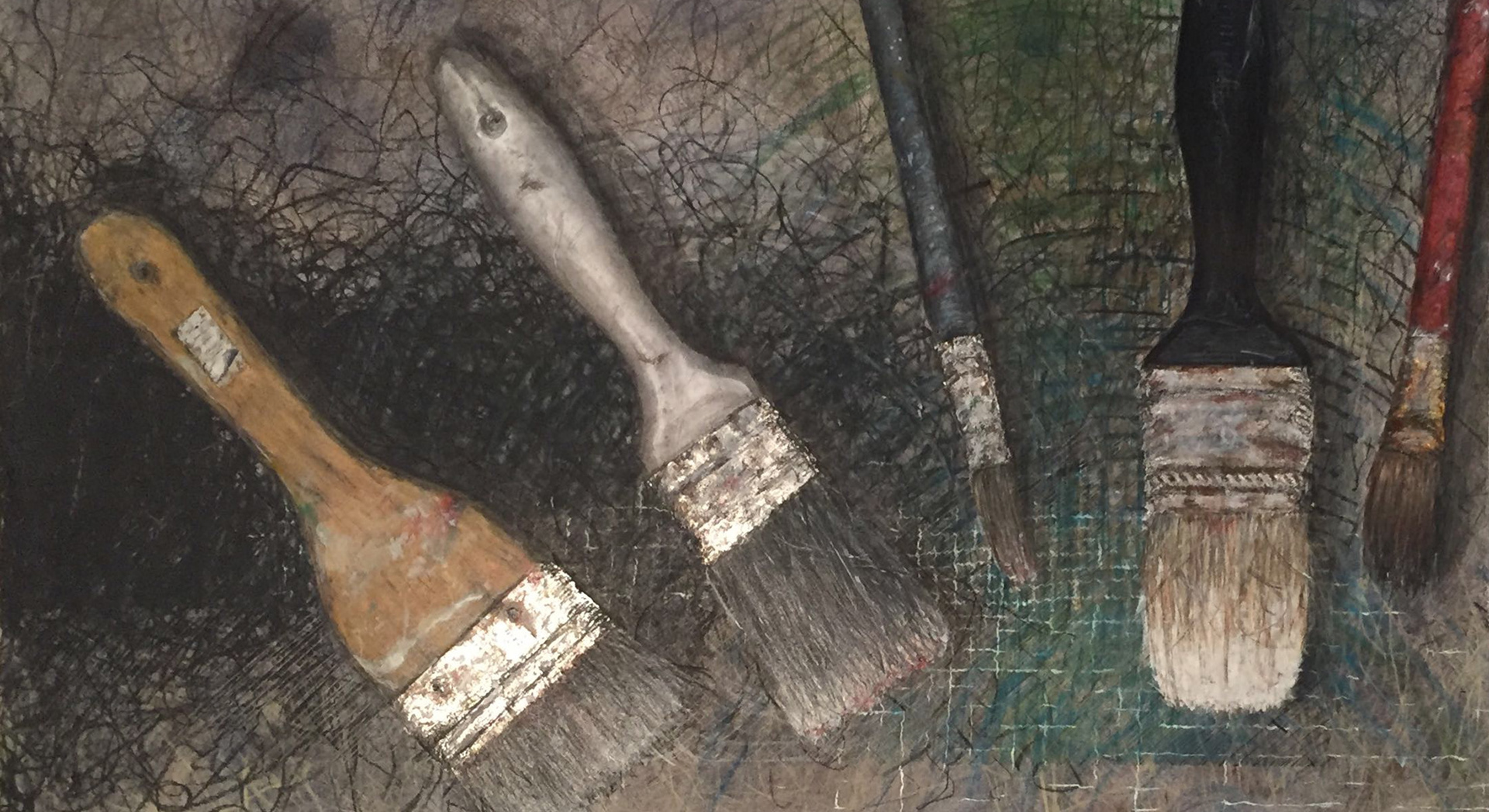 "Used and Borrowed" / Watercolor, Prismacolor, Graphite, Charcoal, Ink and Silver Leaf on Bristol