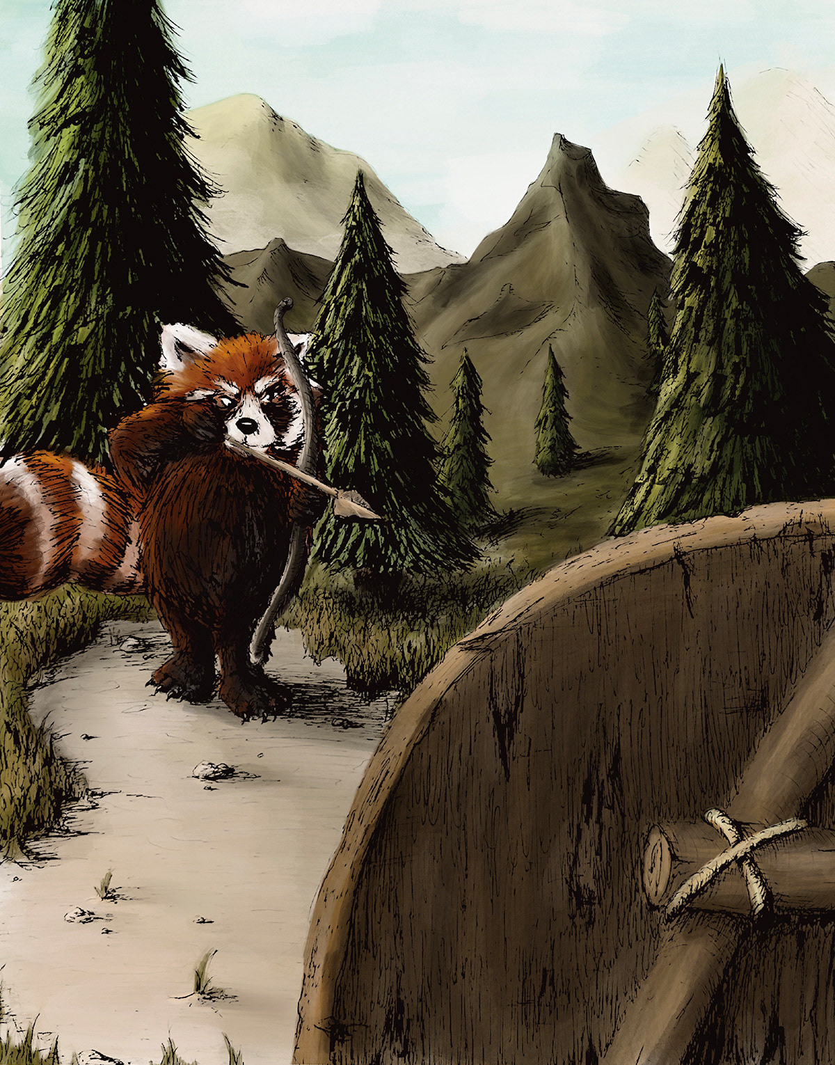 "The Red Archer" / Ink on Bristol, Colorized in Photoshop