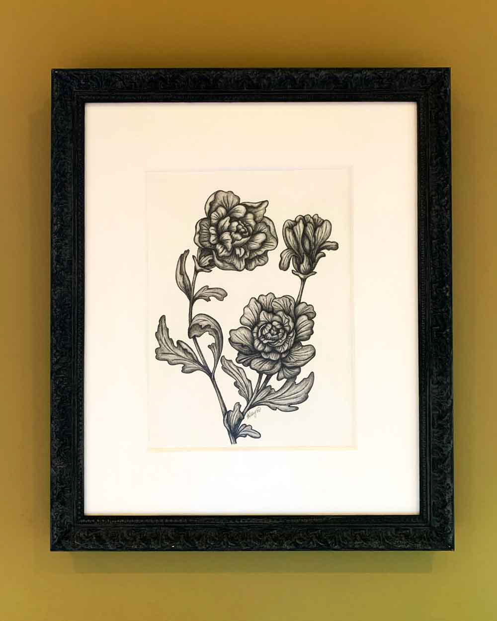 Graphite Peonies Framed Art
