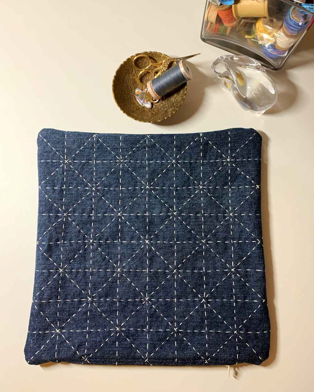 Hexi Denim Pillow Cover Back