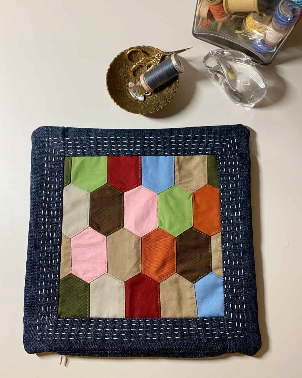 Hexi Denim Pillow Cover Front