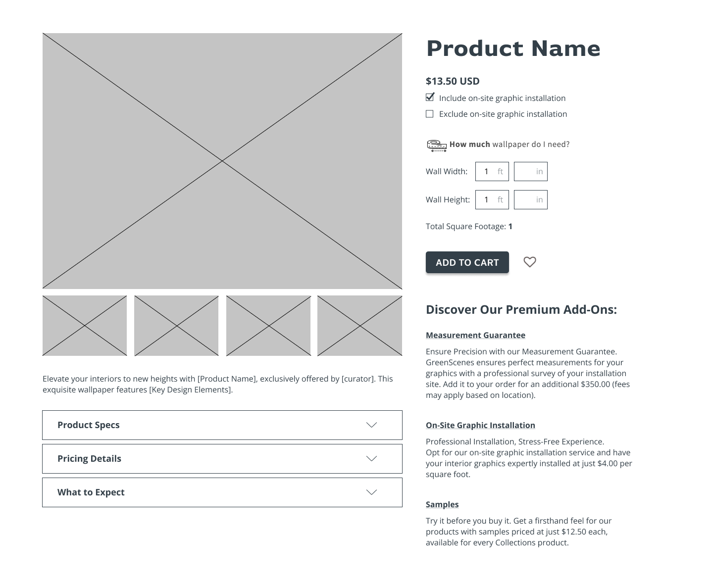 Collections Product Detail Page - Lo-Fi Wireframe