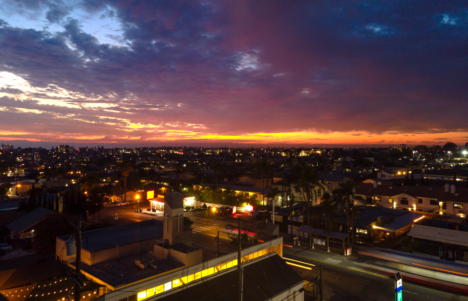Long Exposure Dusk Drone Photography in North Park, San Diego
