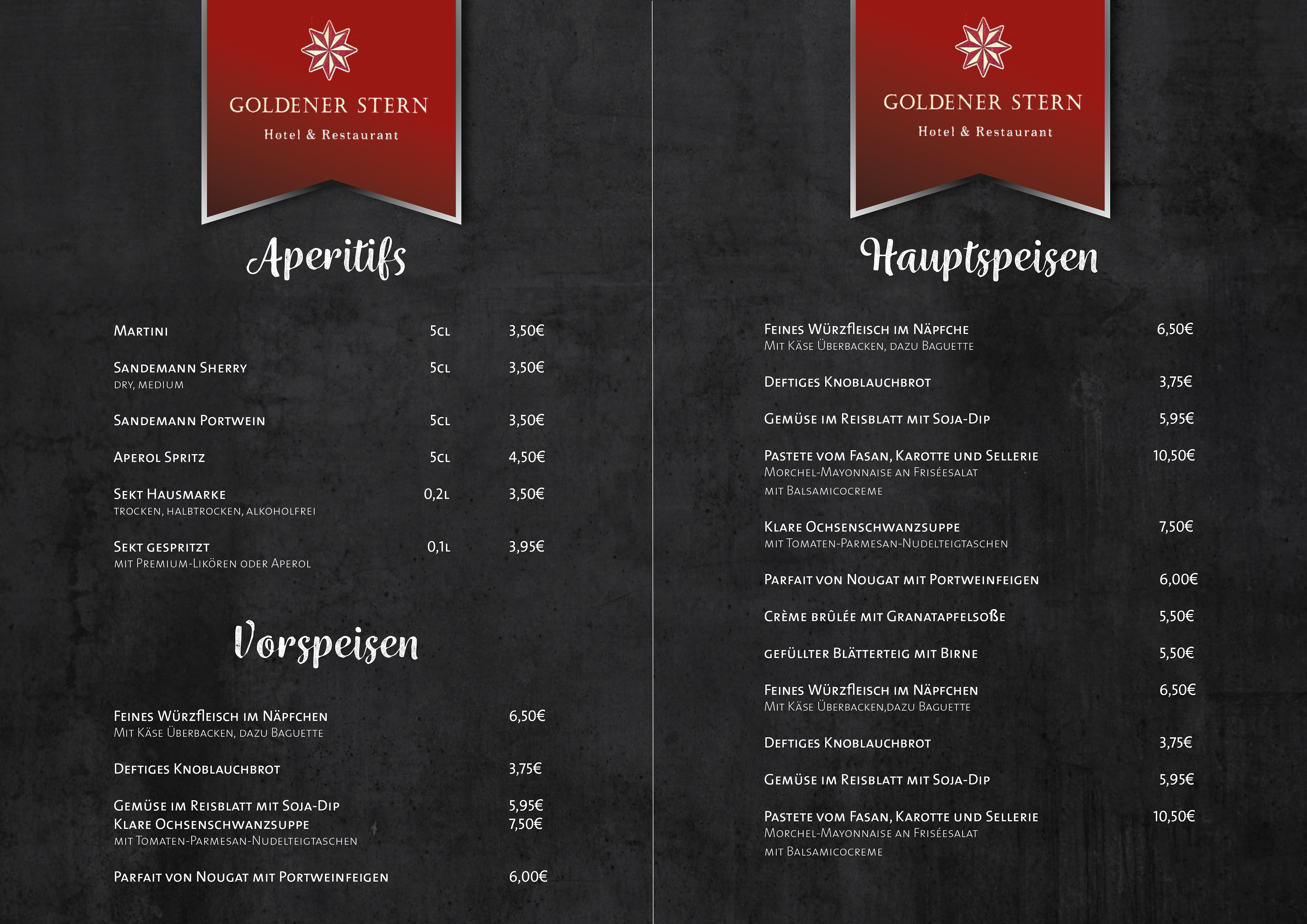Entwurf Speisekarte Restaurant Goldener Stern 3