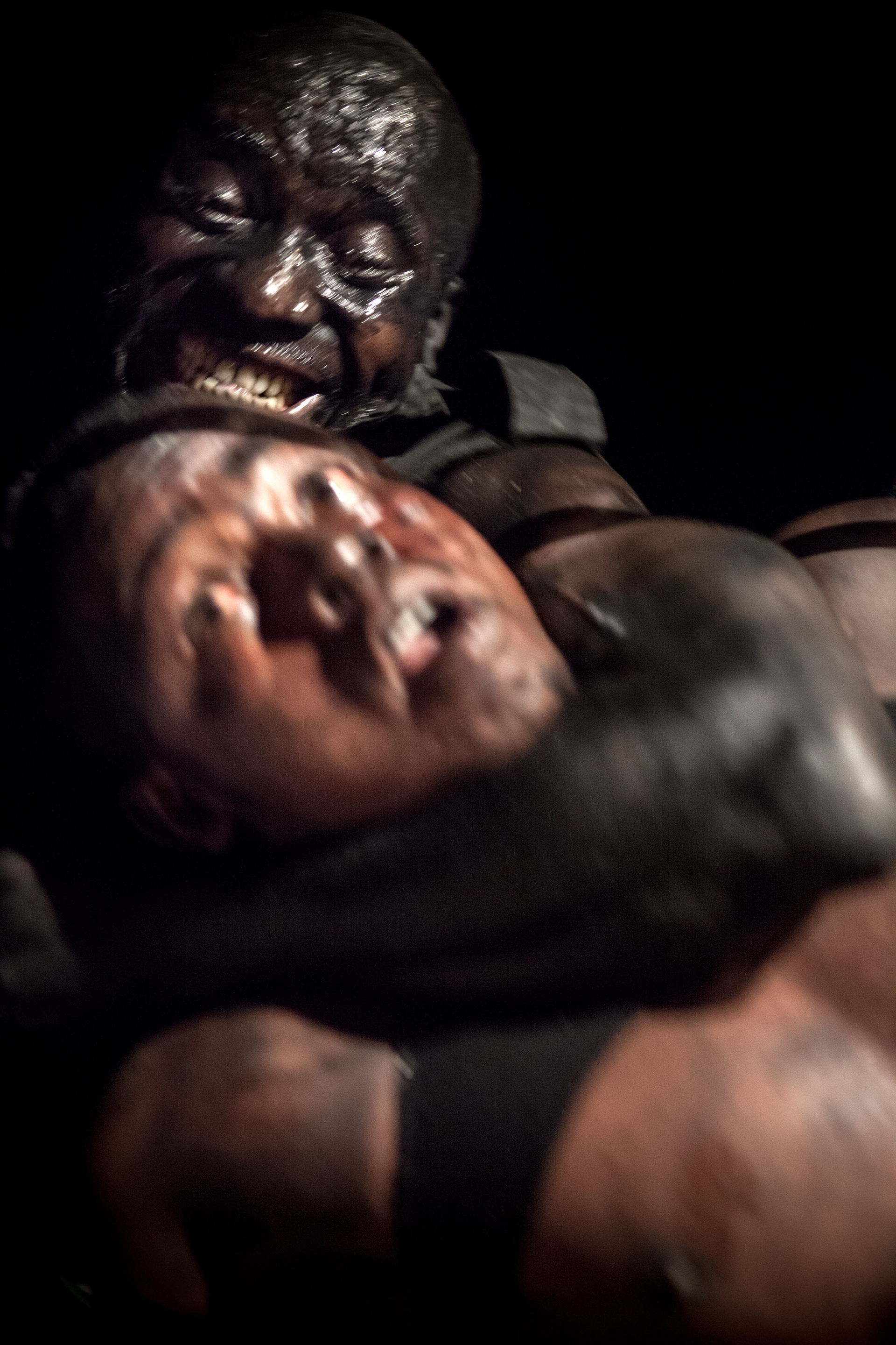Ebende, a human beast chained and constrained by a board has just been released... It's going to hurt.