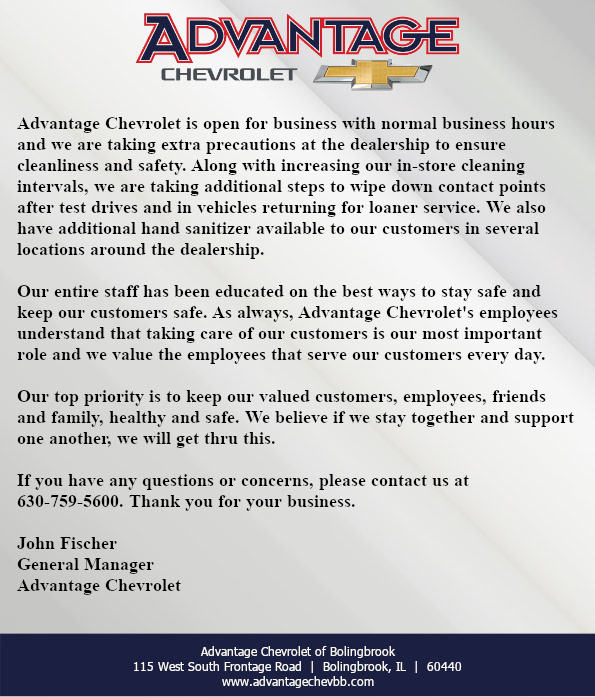 Dealer message posted to website in response to COVID-19.