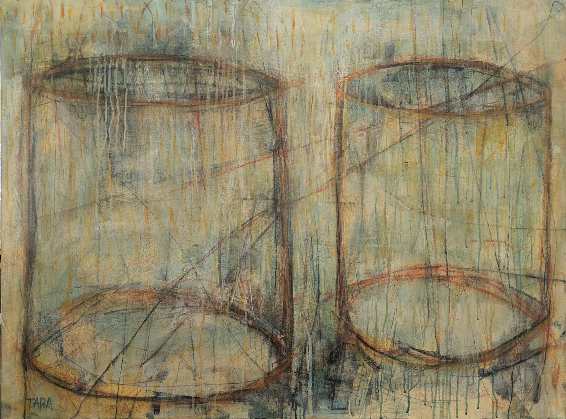 "Sisters," mixed media on canvas, 40 x 30 inches