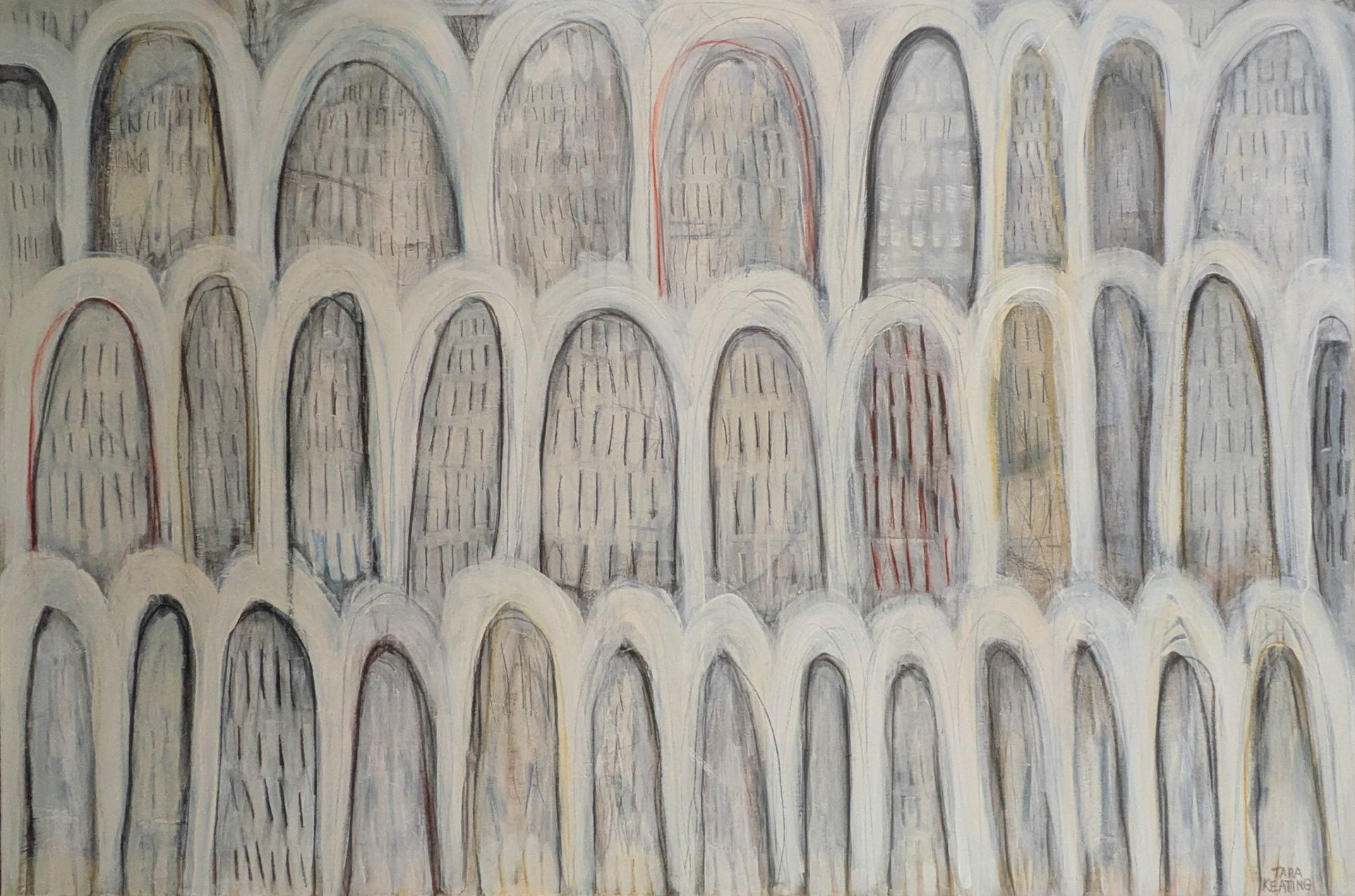 "Monument to Memories," Paint, charcoal, pigment on gallery wrapped canvas, 60 x 40 inches