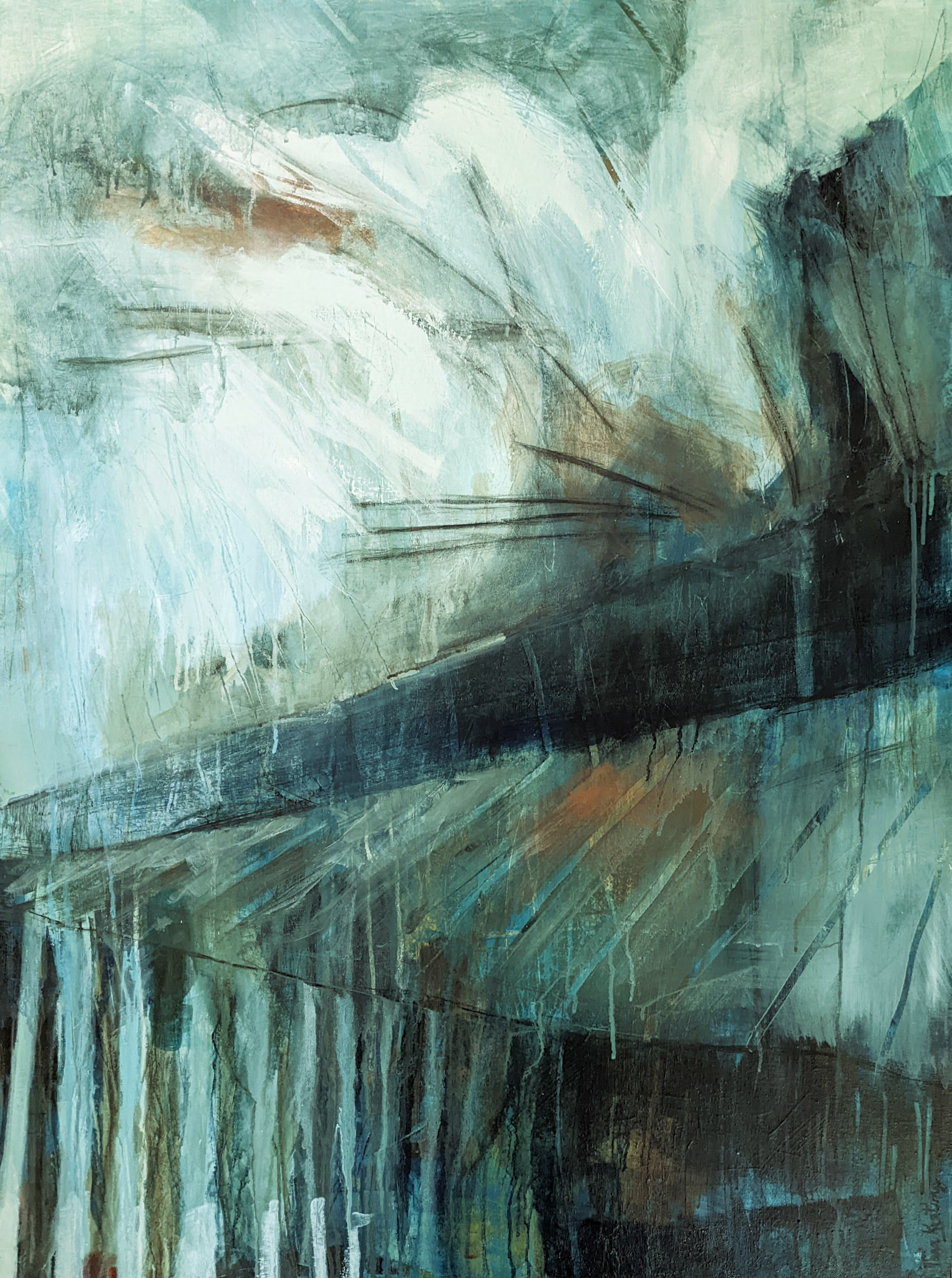 "When the Inertia Becomes Unbearable," Mixed-media on cnavas, 30 x 40 inches, SOLD