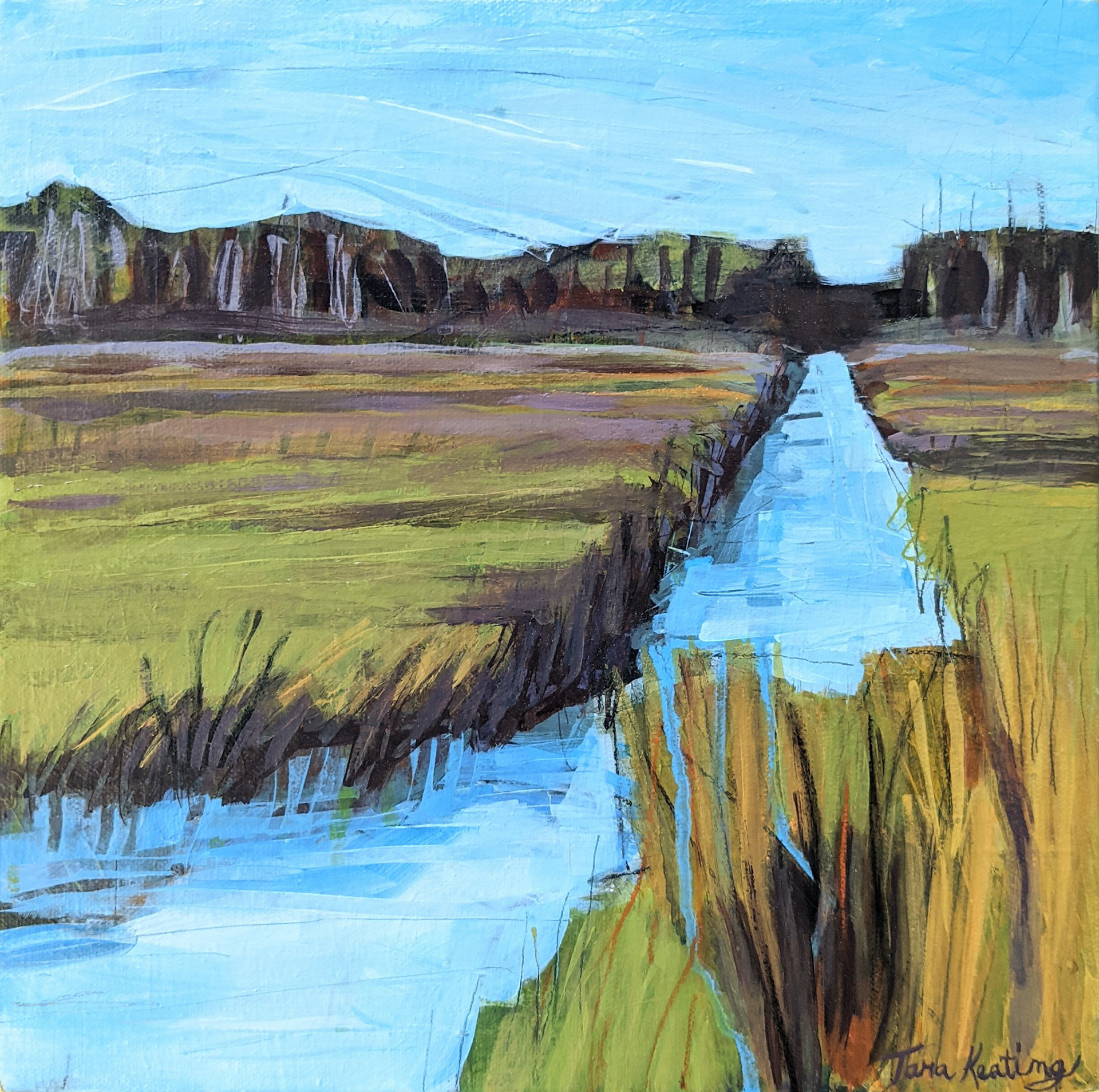 Prairie Canal, Acrylic and mixed-media on canvas, 12 x 12 inches, $245
