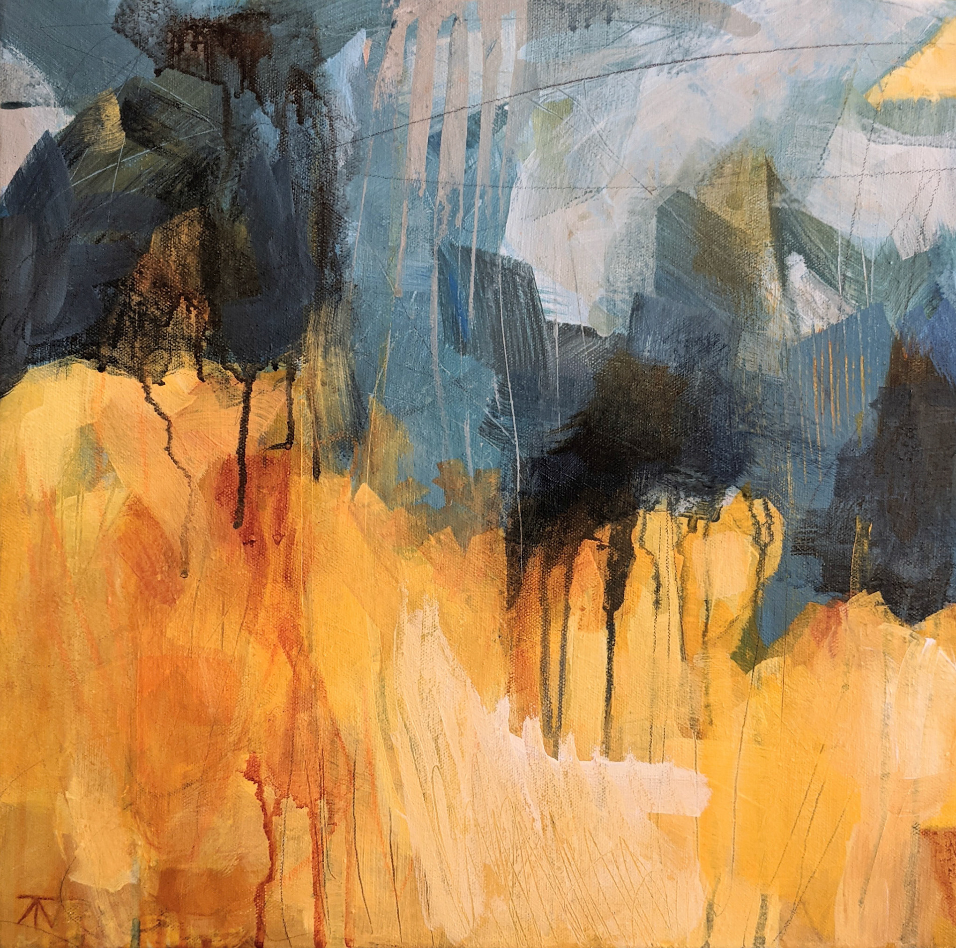 "Torrent No. 1" Acrylic and mixed-media on canvas, 16 x 16 inches, $395