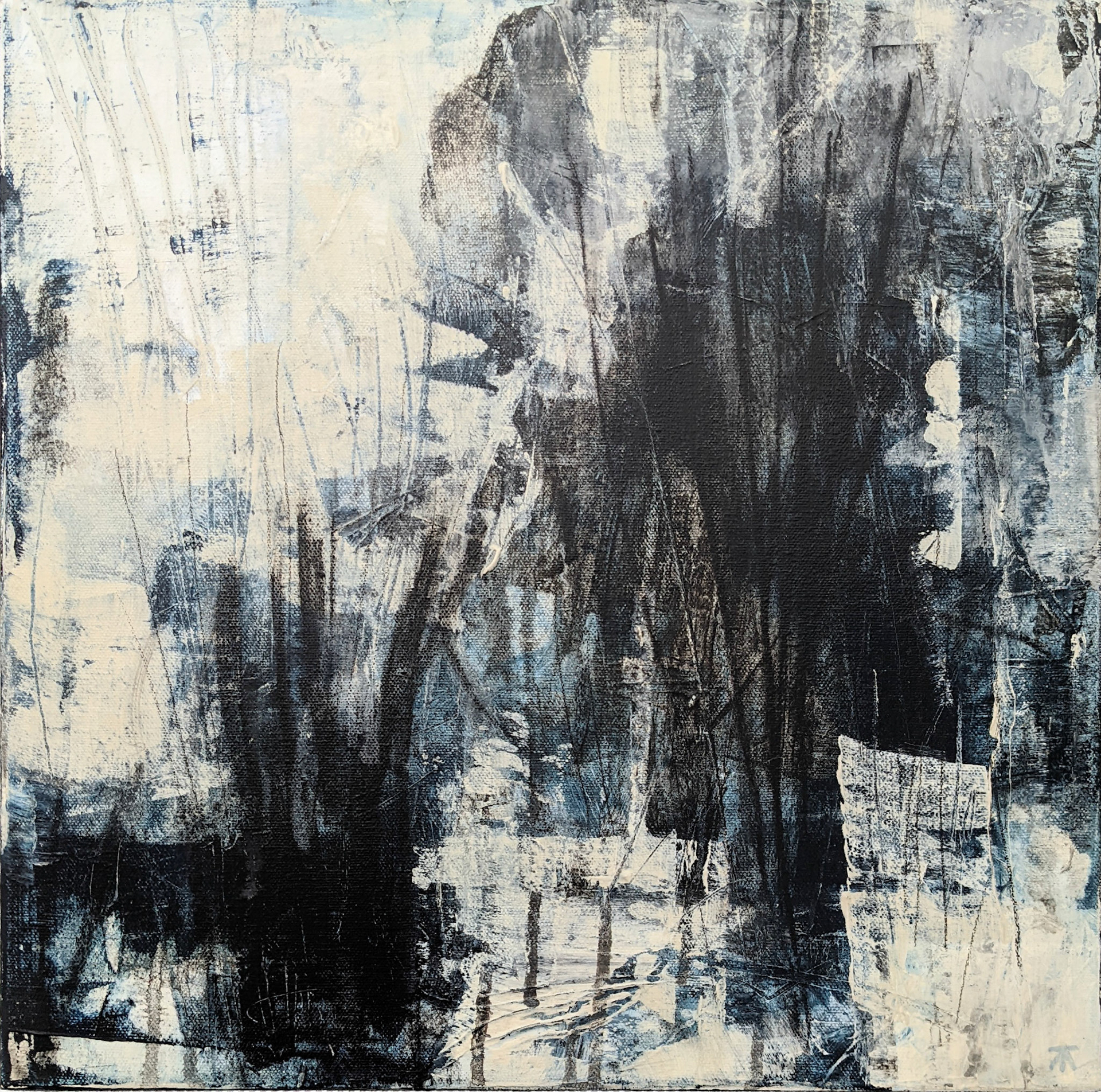 "Snow Stalk,", Mixed media on canvas, 16 x 16 inches, $395
