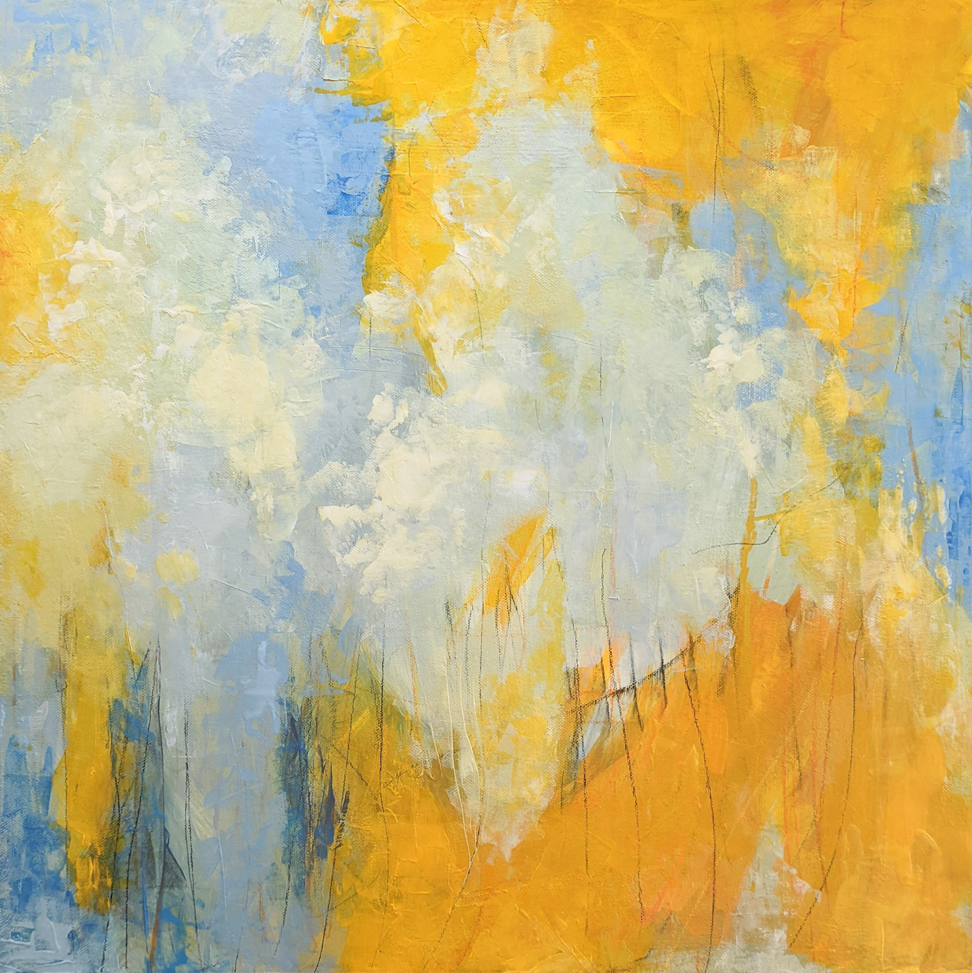 Blossom Dapple," Mixed media on canvas, 20 x 20 inches, $520