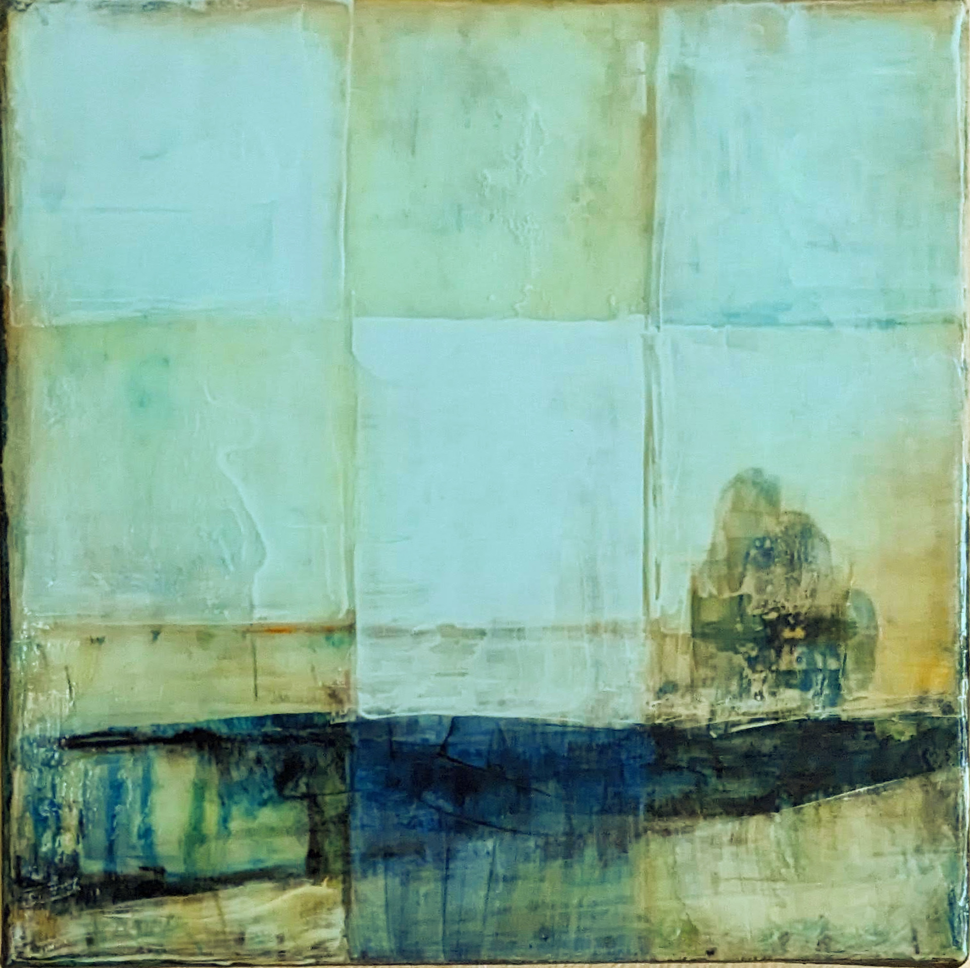 "Past Tense," Mixed media on canvas, 8 x 8 inches, SOLD