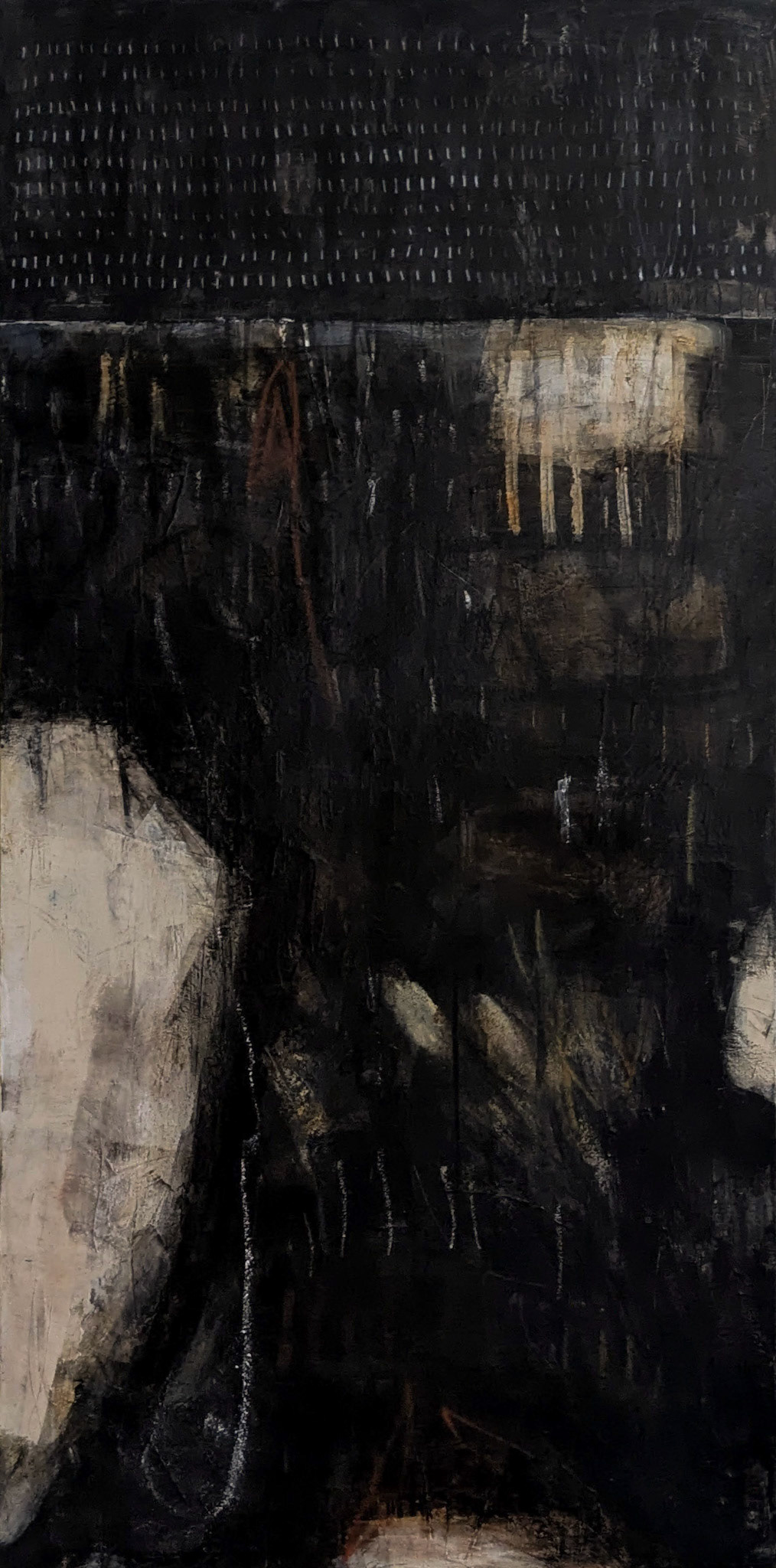 ""Inanna," Mixed media (paint, crayon, graphite on gallery canvas), 24x48 inches