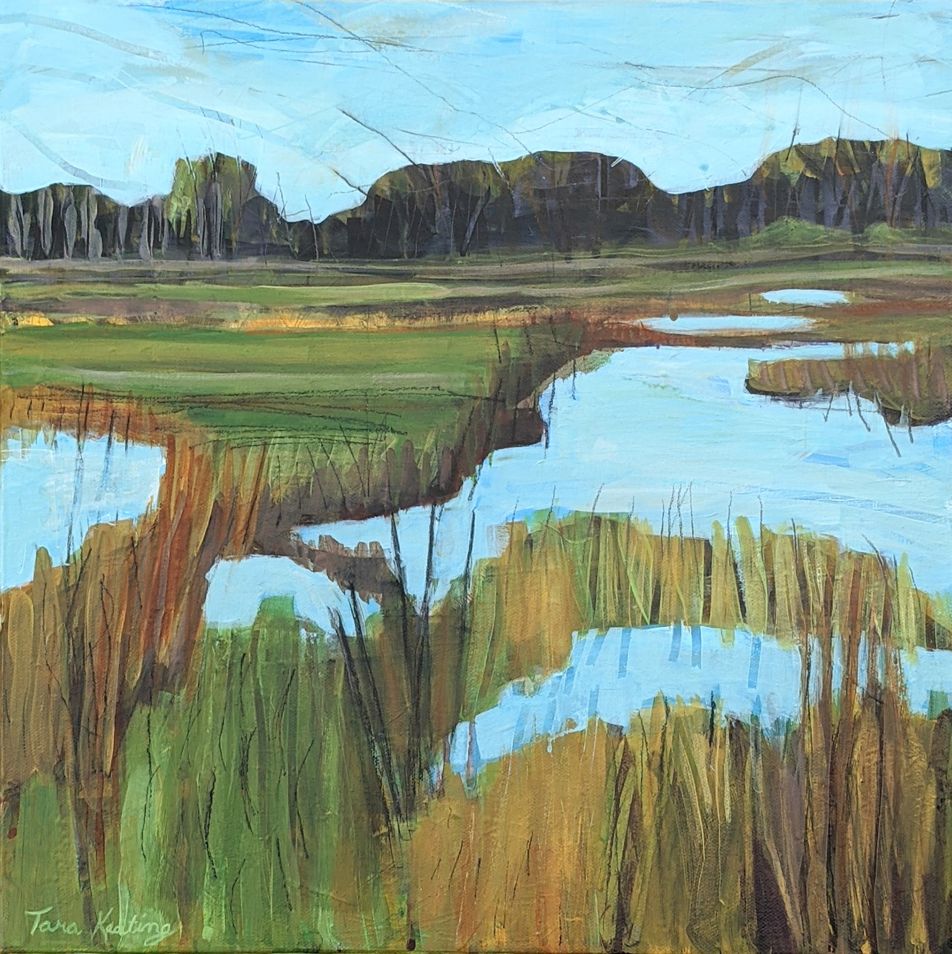 Grasslands, Acrylic and mixed-media on canvas, 16 x 16 inches, $345