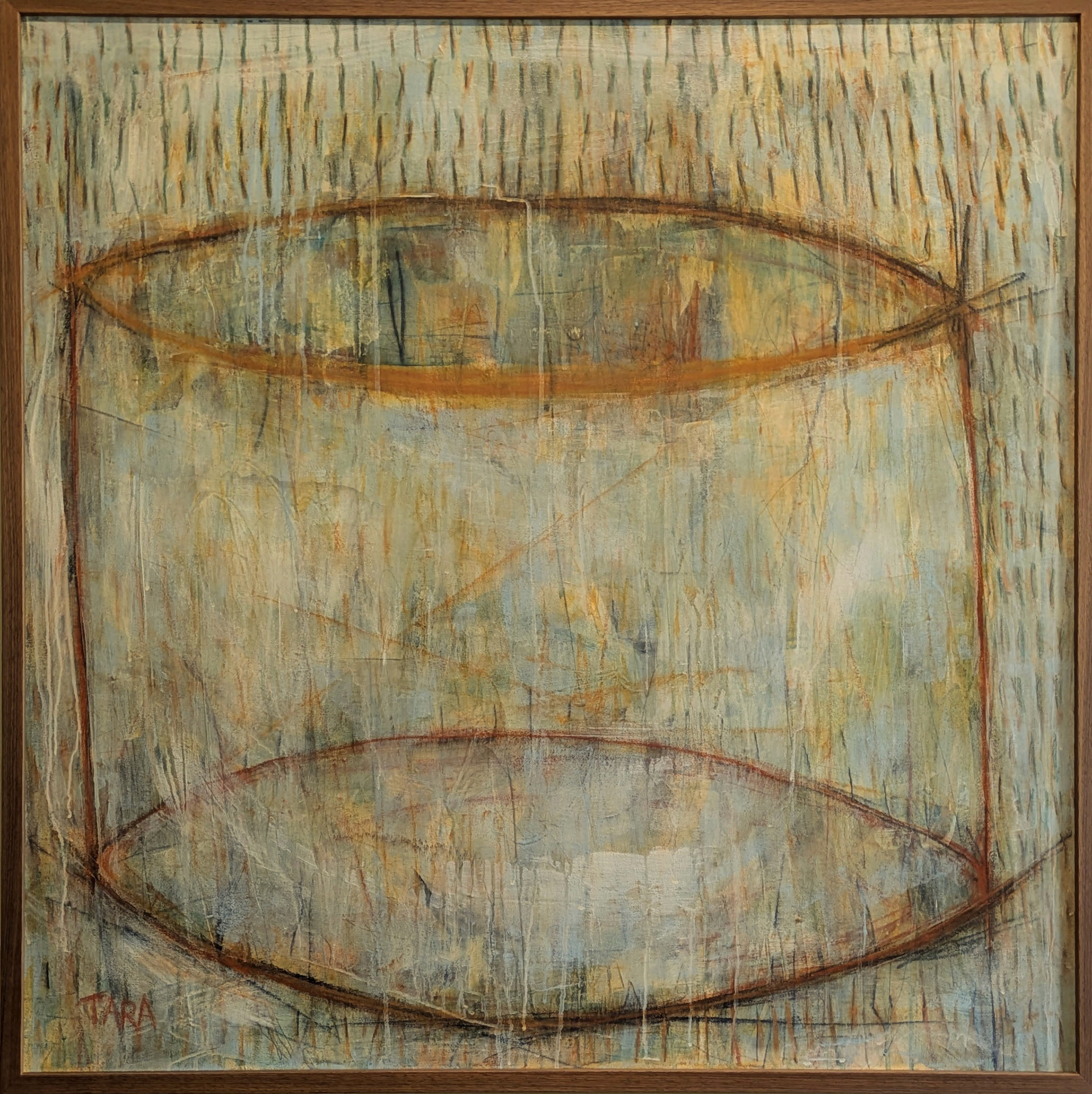 "Vessel," mixed media on canvas (includes frame) , approx 37 x 37 inches with frame