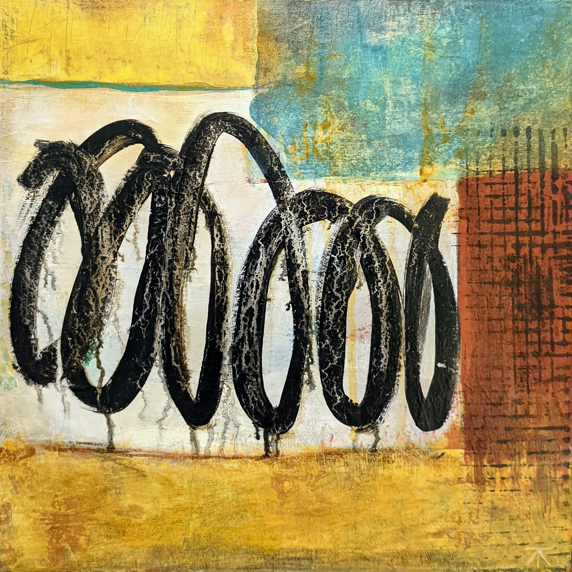 "Initial Inquiry (Chirography)" Acrylic and wax on canvas, 12 x 12 Inches, $290
