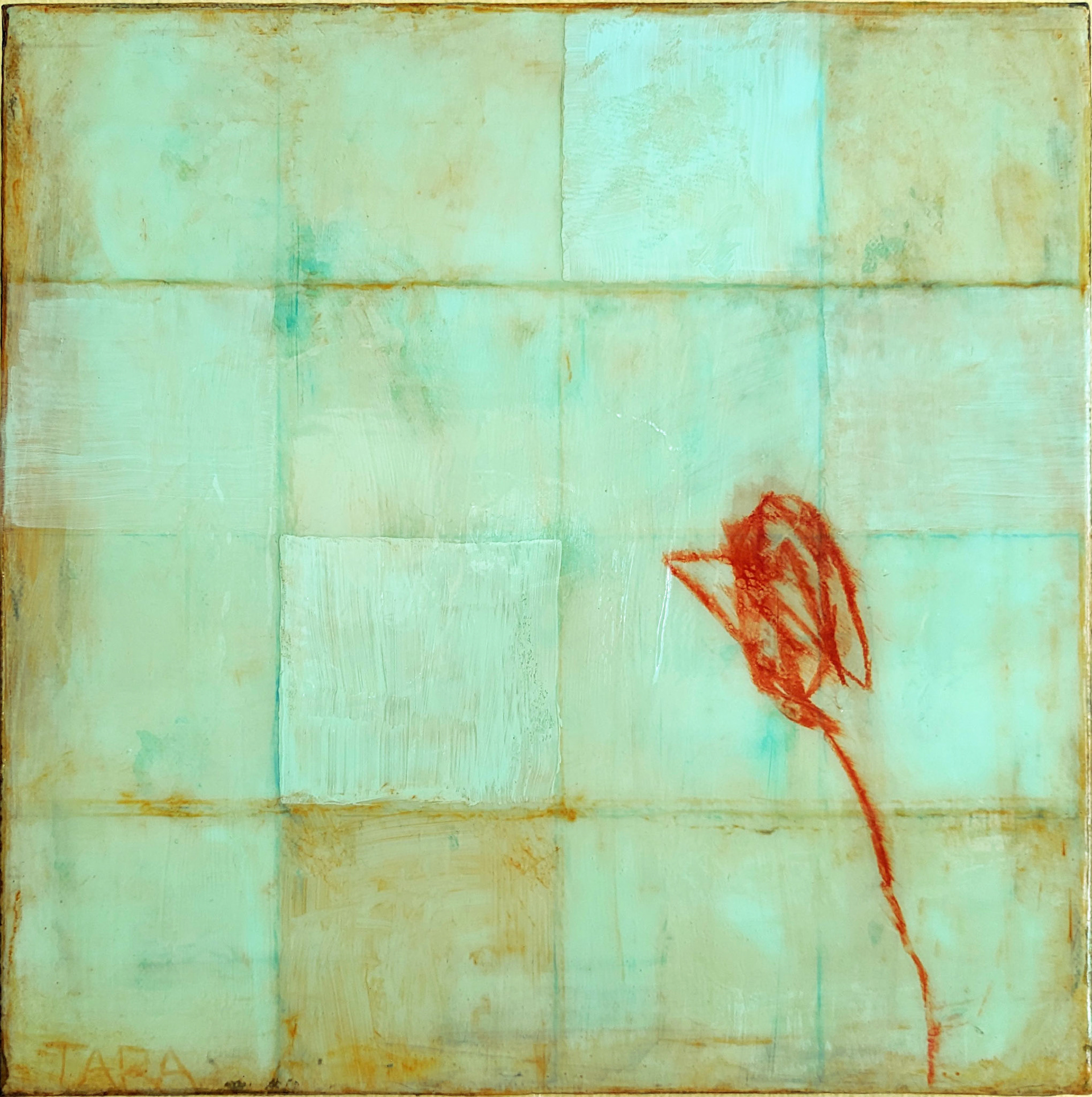 "Bloom" Acrylic and mixed media on canvas, 10 x 10 inches, SOLD