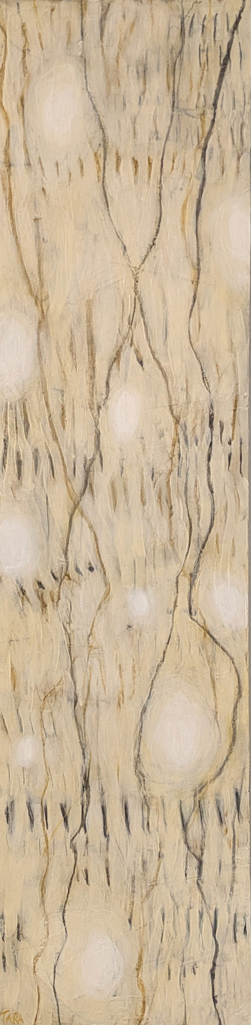 "Lambent Light," Plaster, watercolor pastel and paint on raised wood panel, 12 x 48 onches