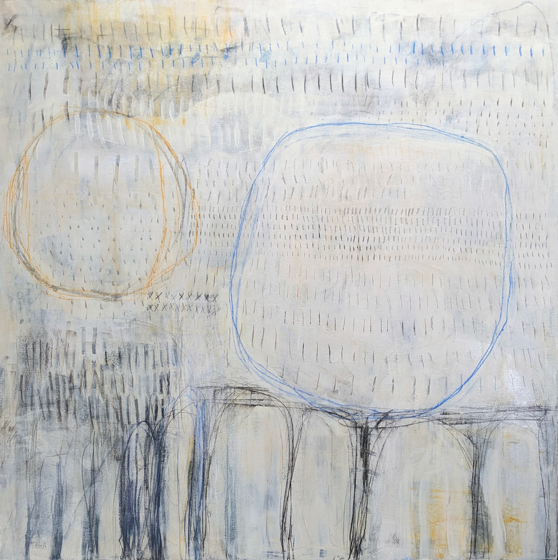 "The Ghosts Do Not Trouble Me," Mixed media on canvas, 36 x36 inches, $1,250
