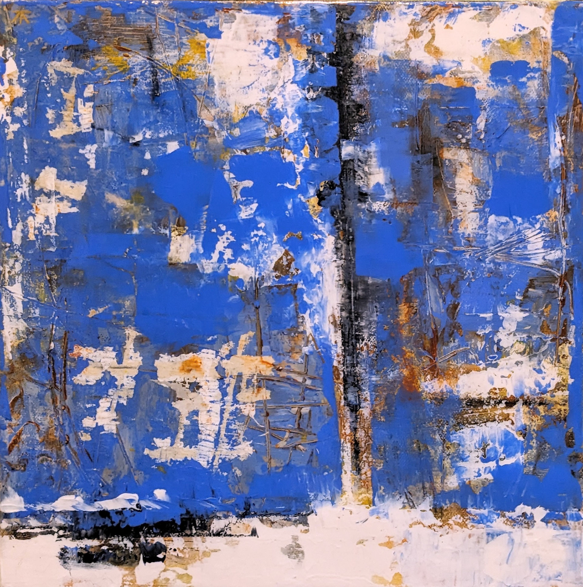 Post Industrial Delphinium, MIxed media on canvas, 12x12 inches, $600