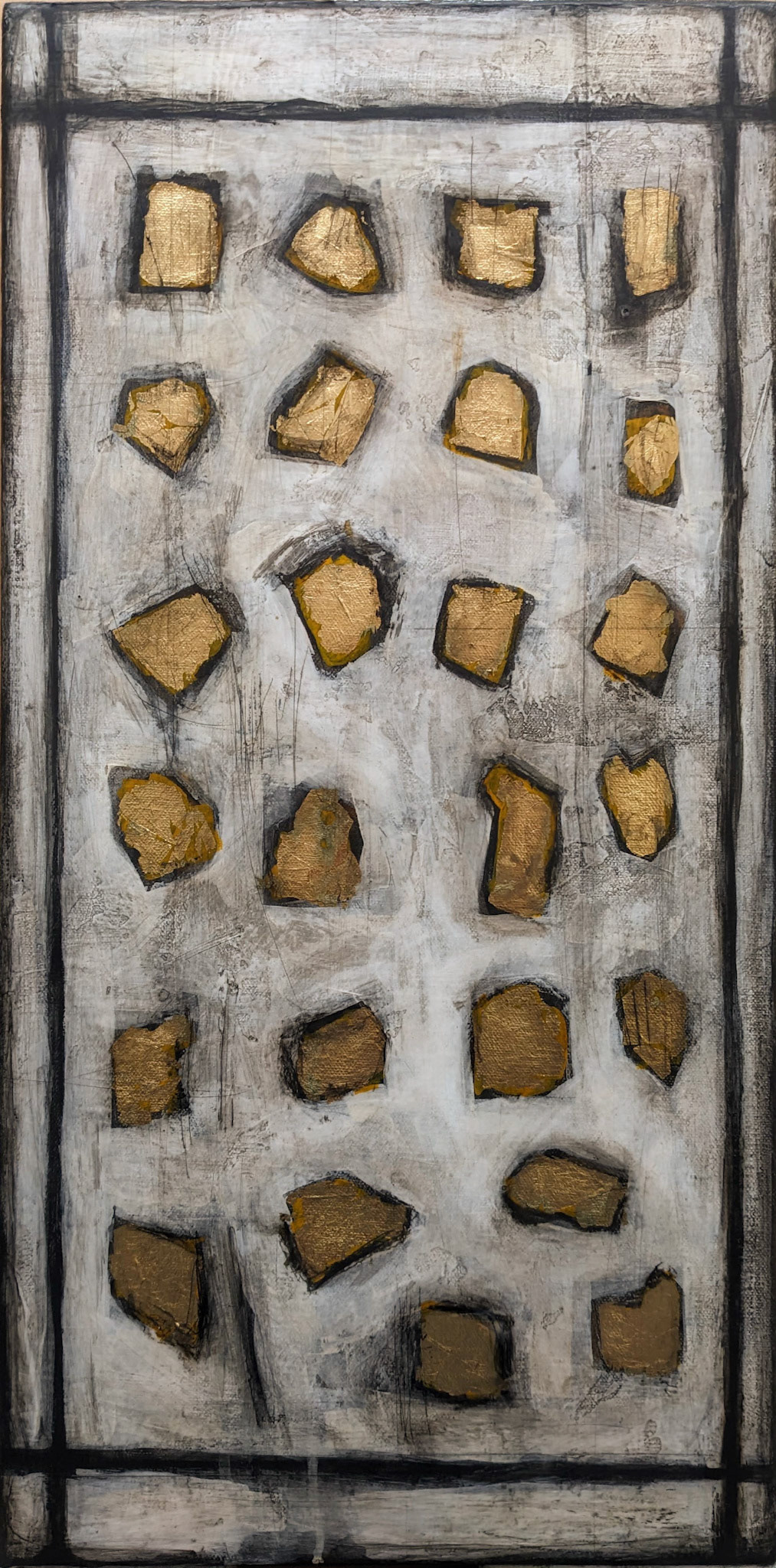 "Sacred," 12x24 inches, $1,000 (mixed media and composite gold leaf on canvas)