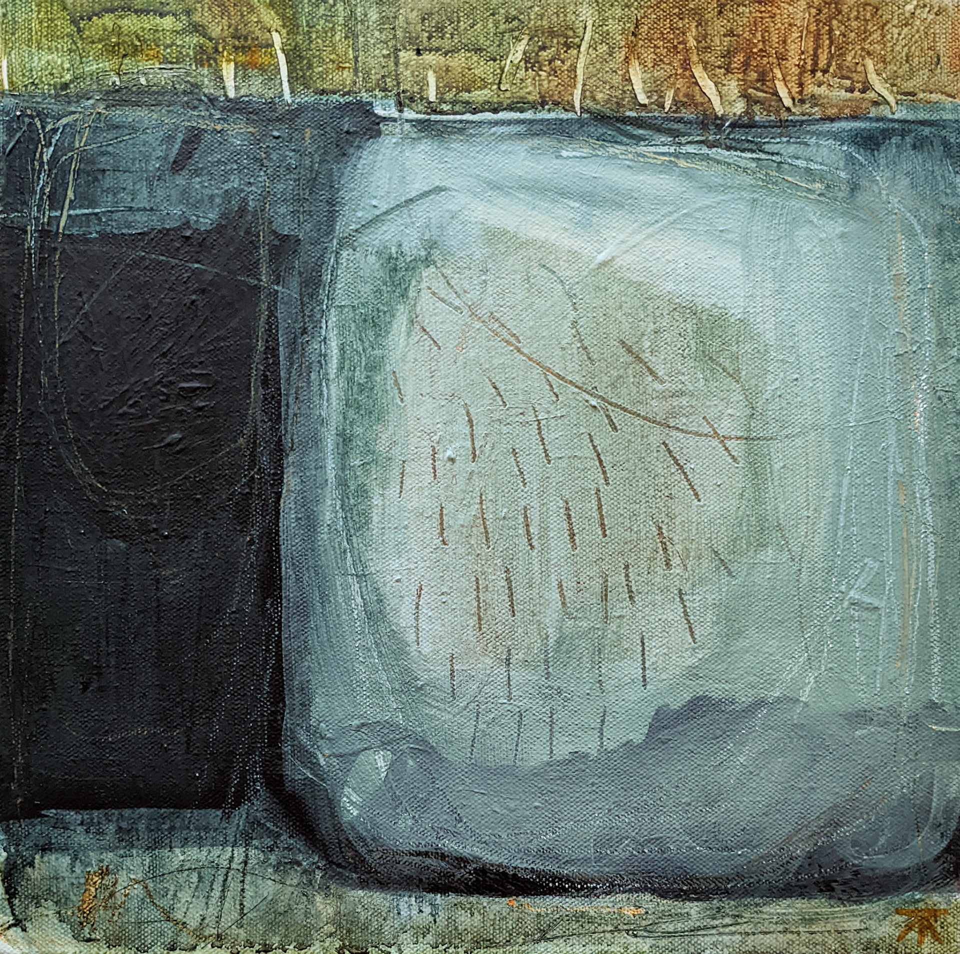 "Escape," Mixed media on canvas, 12 x 12 inches
