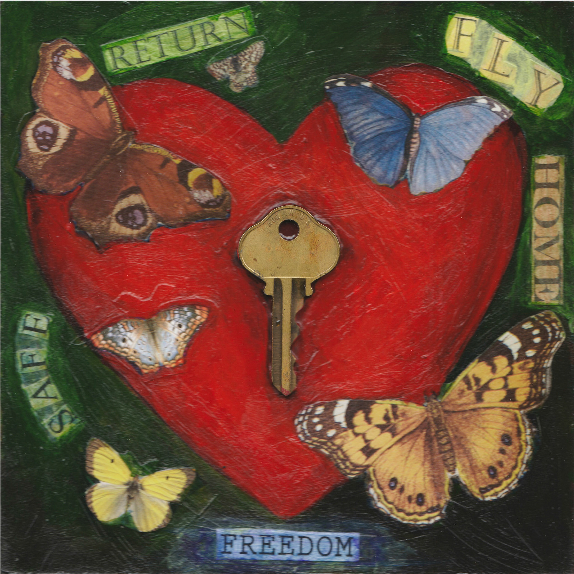 "Key to My Heart" Mixed-media on panel, 8 x 8 inches