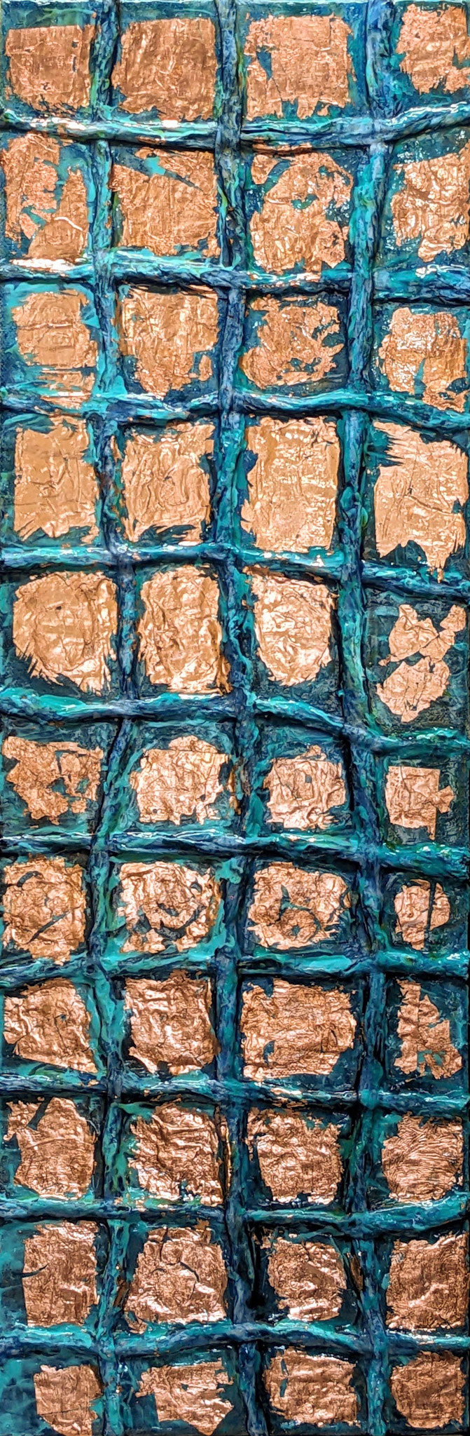 "Sea Nymph," Mixed media and copper on canvas, 8 x 24 inches, SOLD