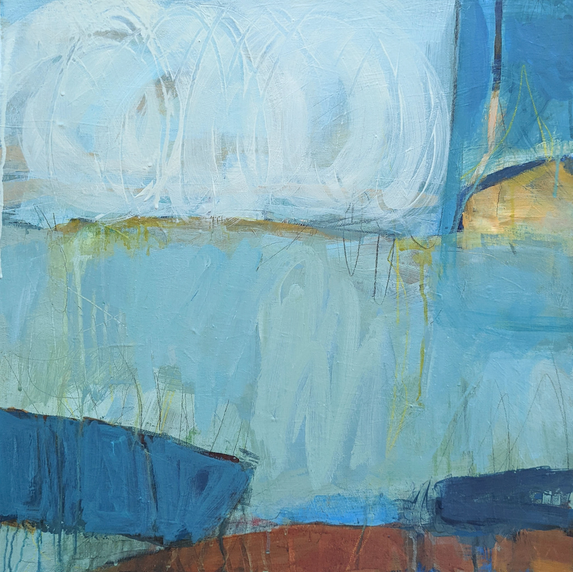 "Beach Day," Mixed-media on canvas, 20 x 20 inches, SOLD