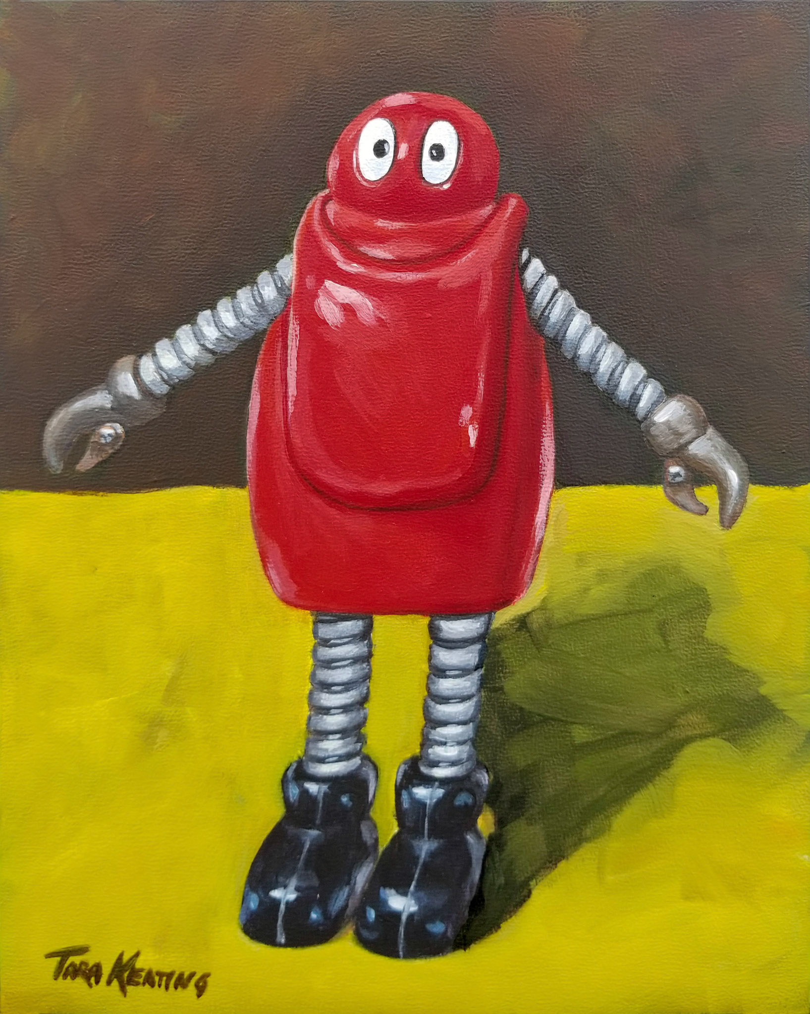 "Robocon on Yellow" Acrylic on panel (framed), 8 x 10 inches, $225