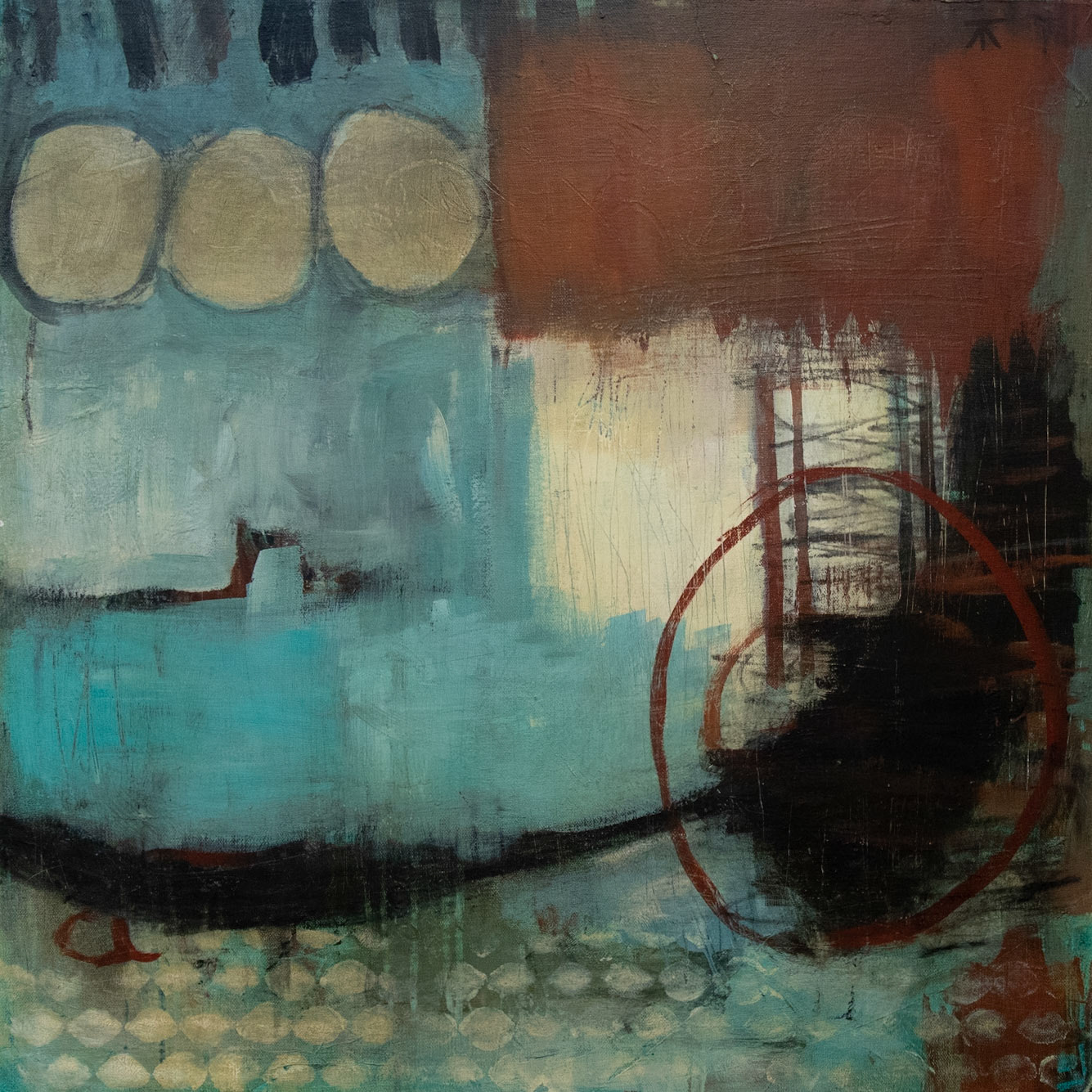 "Arrangements No. 13 (Incubation Almost Complete)" Acrylic on canvas, 24 x 24 inches, SOLD