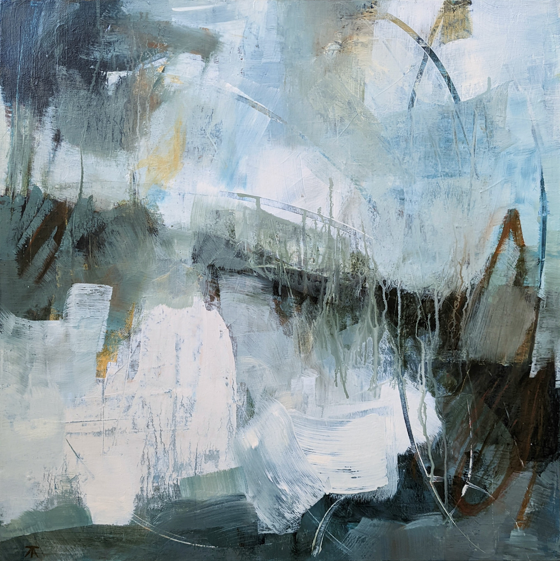 "Water Blink," Mixed media on canvas, 24 x 24 inches