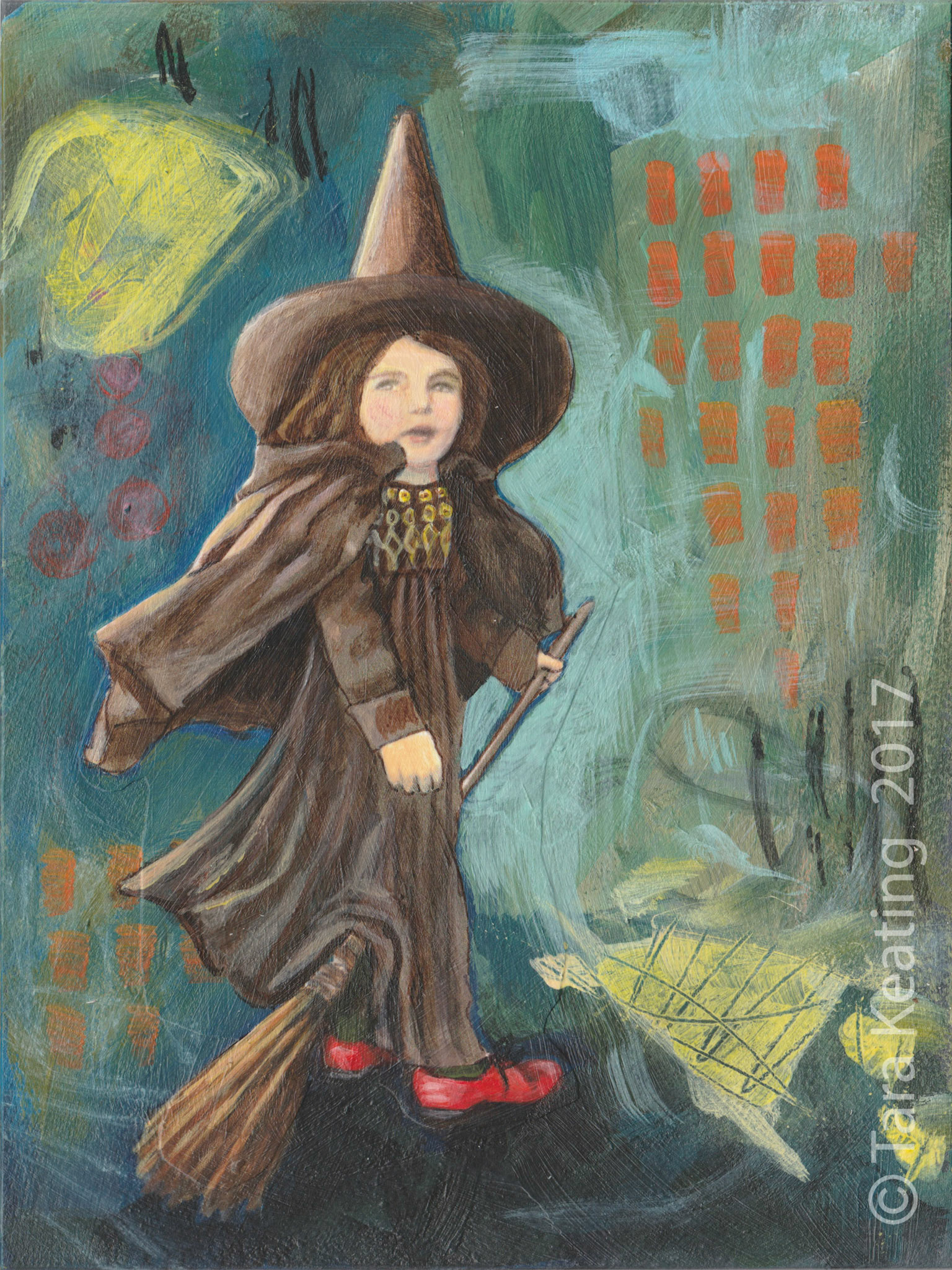 "Ready to Fly" Mixed-media on panel, 5 x 7 inches