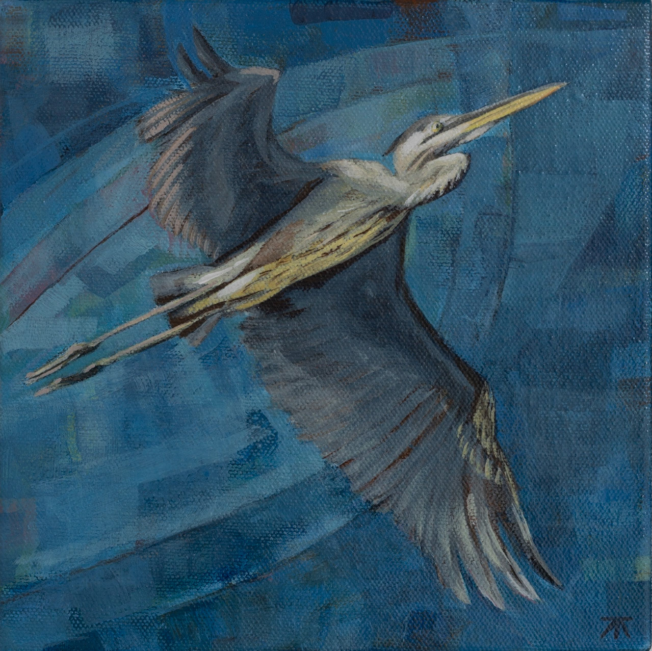 Great Blue Heron, Great Blue Sky, 8x8 inches on gallery wrapped canvas, $200