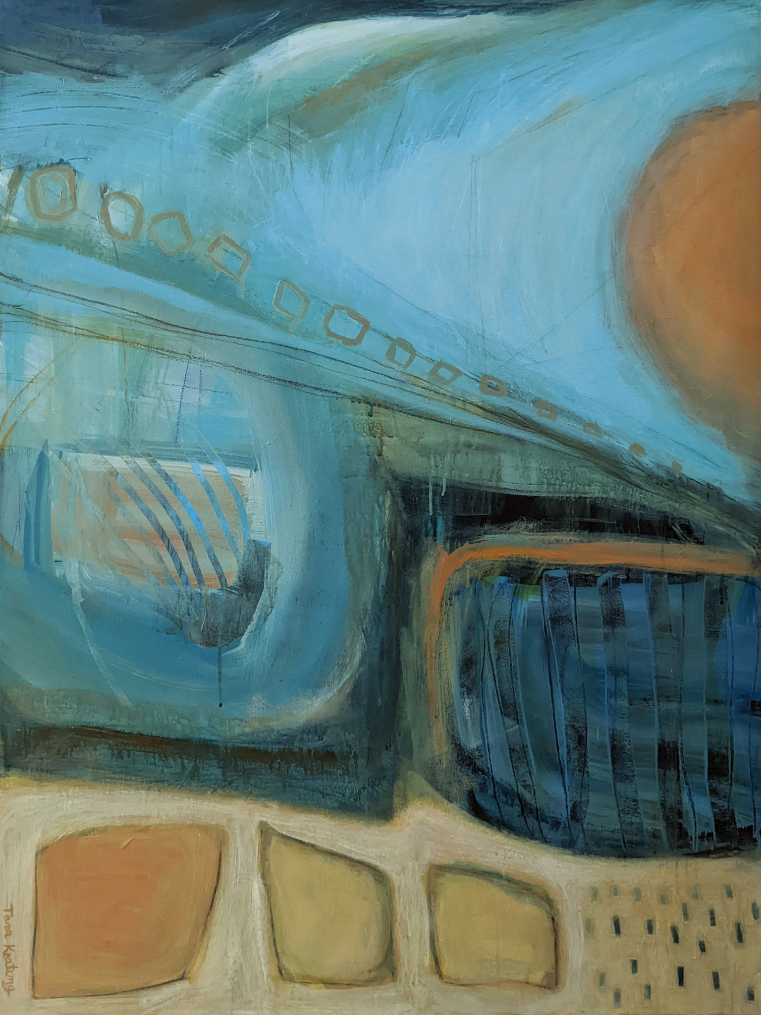 "Seaside," Mixed media on canvas, 30 x 40 inches, AVAILABLE at Alma Gallery