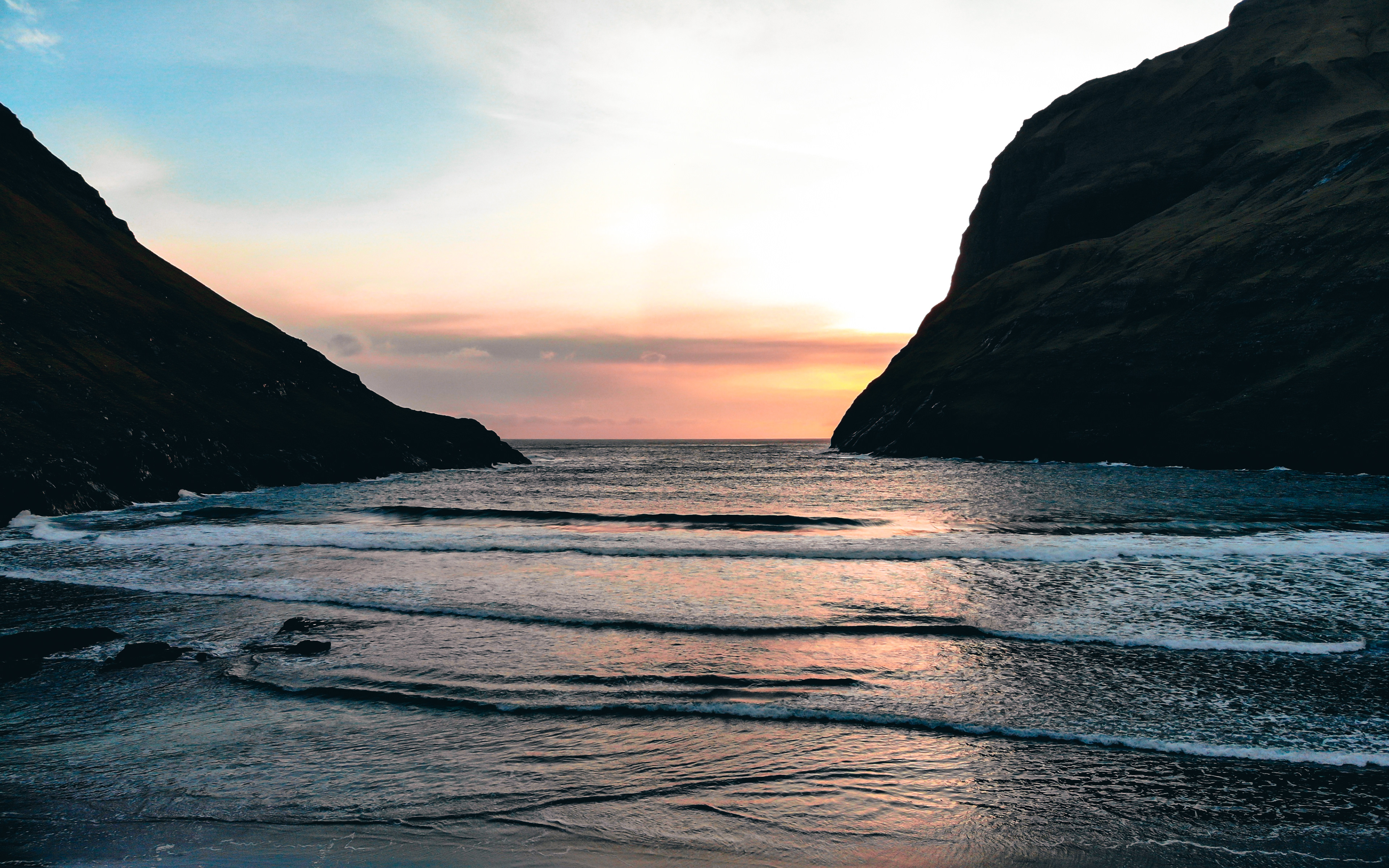 Faroe Islands, Saksun. Pink sunset down the Saksun valley.