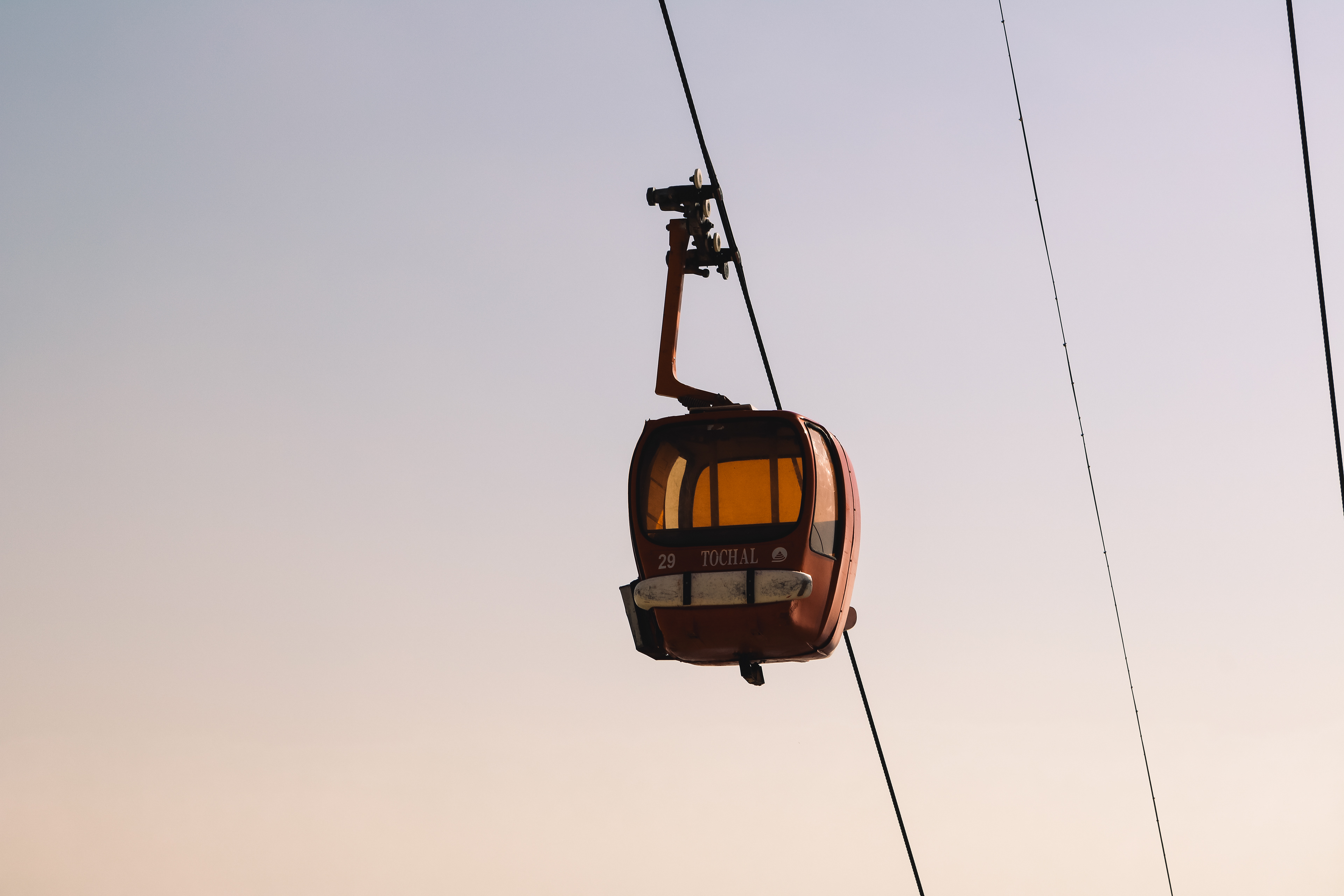Iran, Tehran. Cable car running from Tehran to the Tochal Mountain whose highest peak, also called Mount Tochal, is at an elevation of 3,933 meters.