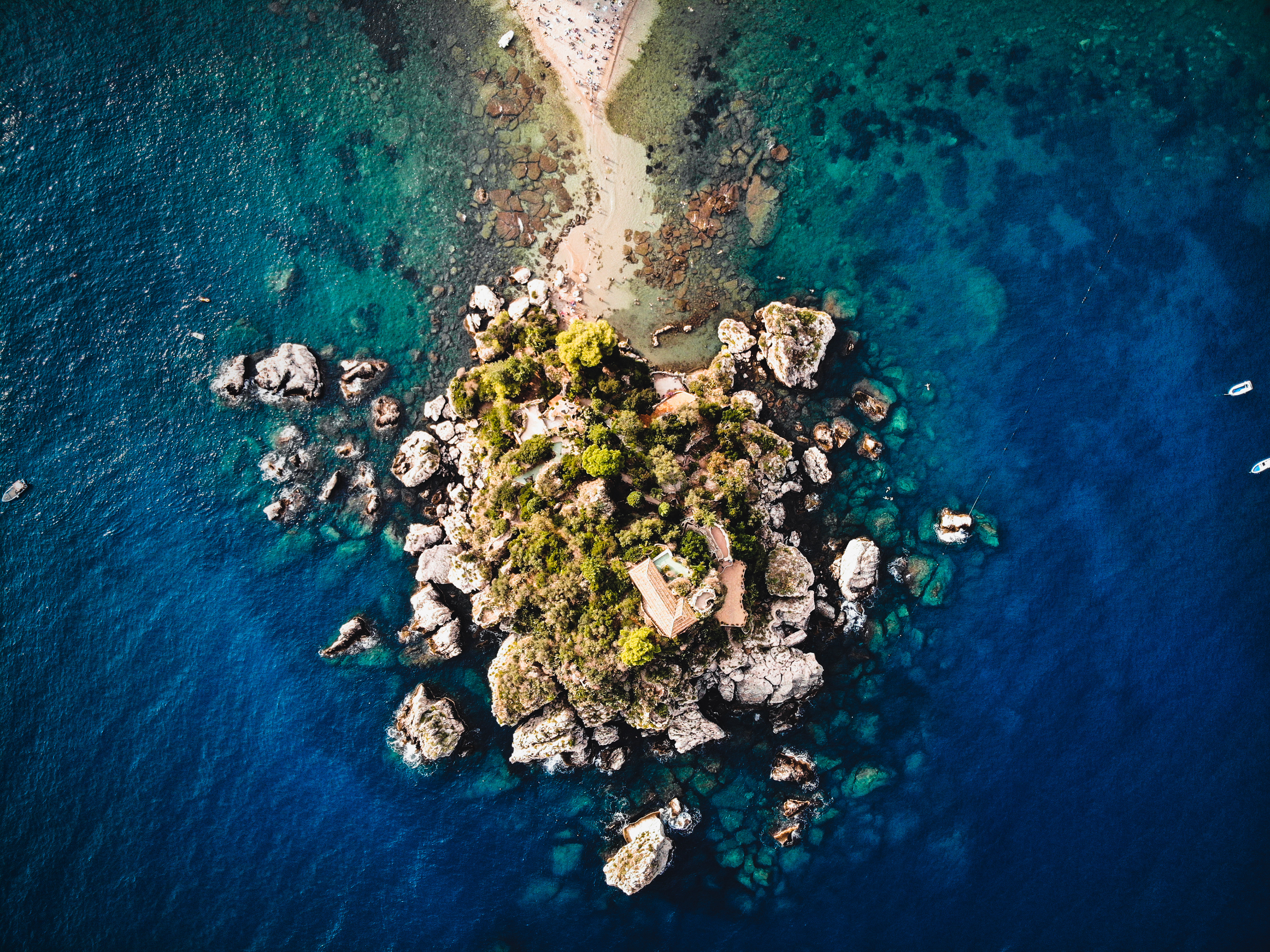 Sicily, Taormina. Aerial view on Isola Bella.