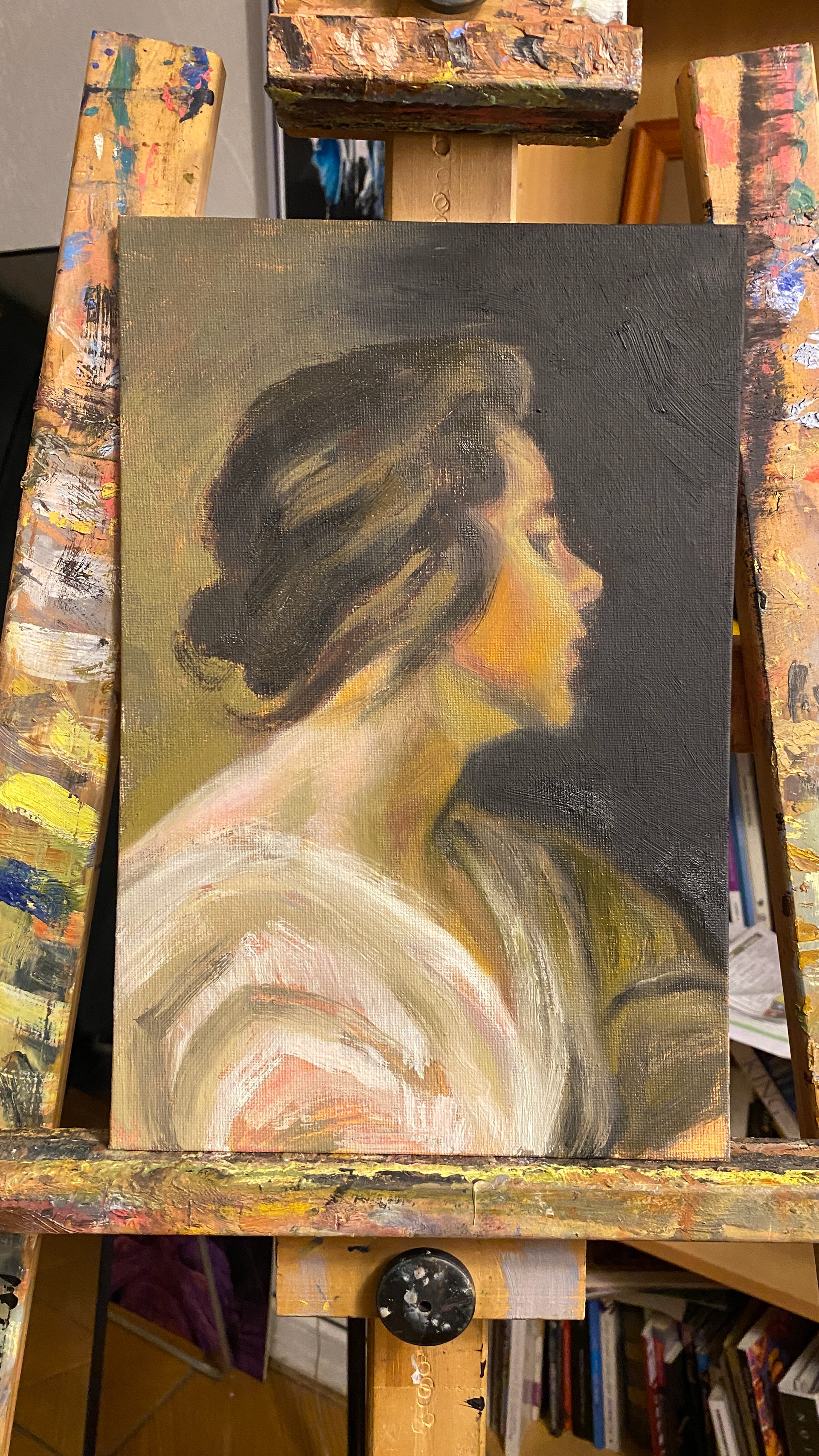 Copia de obra maestra #1 Una Sibila, Diego Velázquez.  Óleo sobre cartón tela 20x30 cm Paleta de Apeles 4 sesiones. Ejercicio (en construcción). 