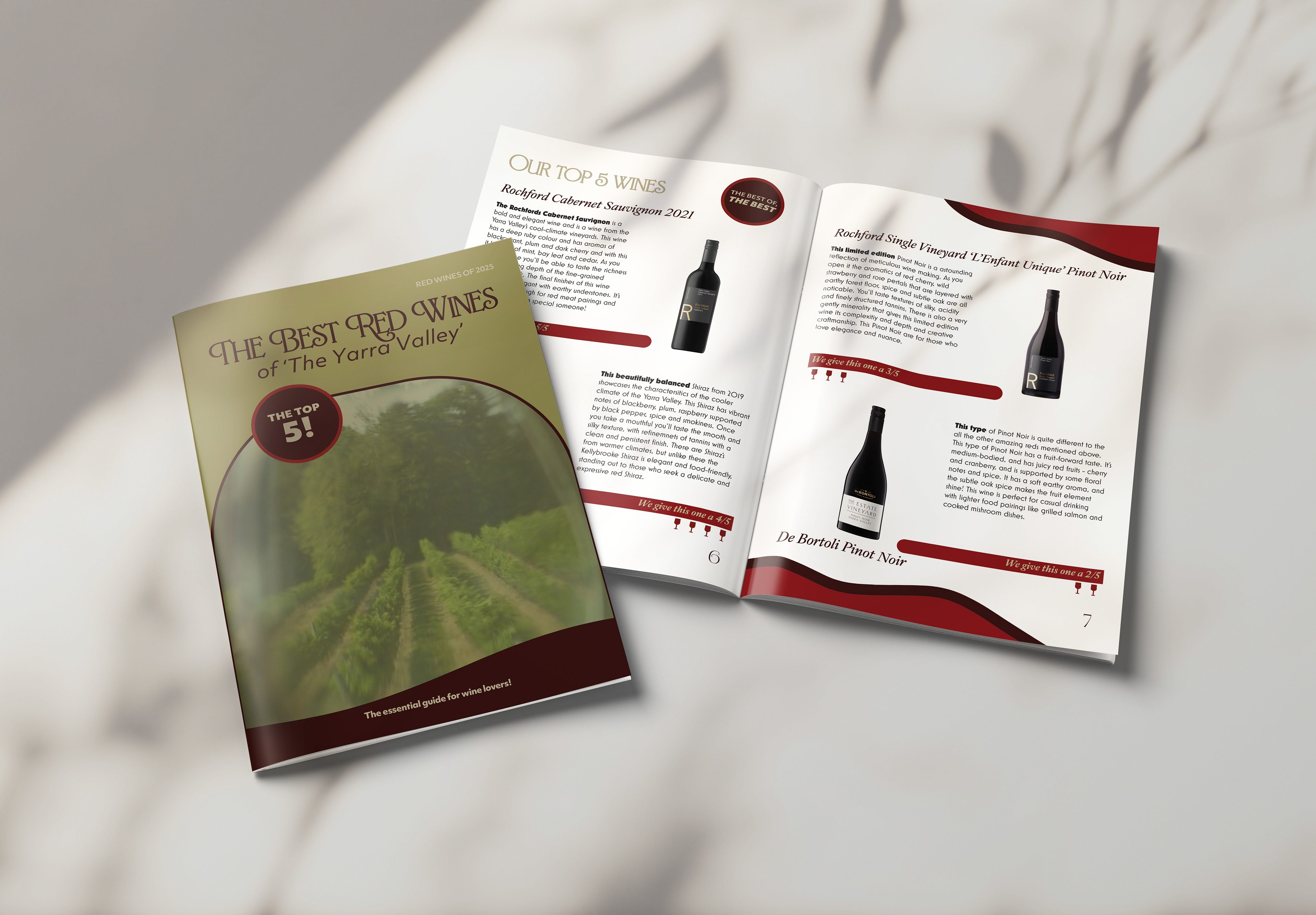 Mockup 'Yarra Valley, Top 5 Red Wines' Publication #1