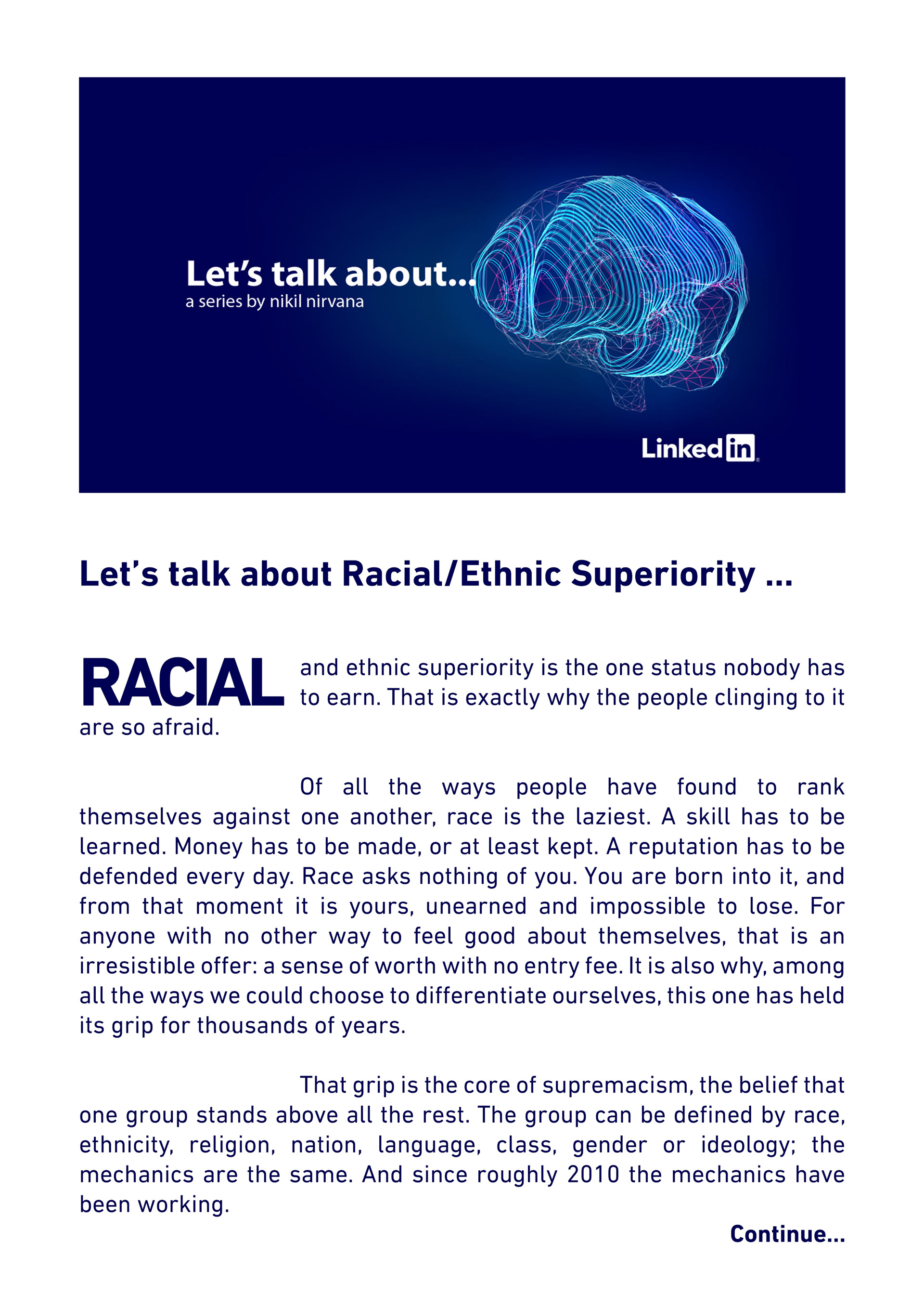 Let's talk about... - Racial/Ethnic Superiority