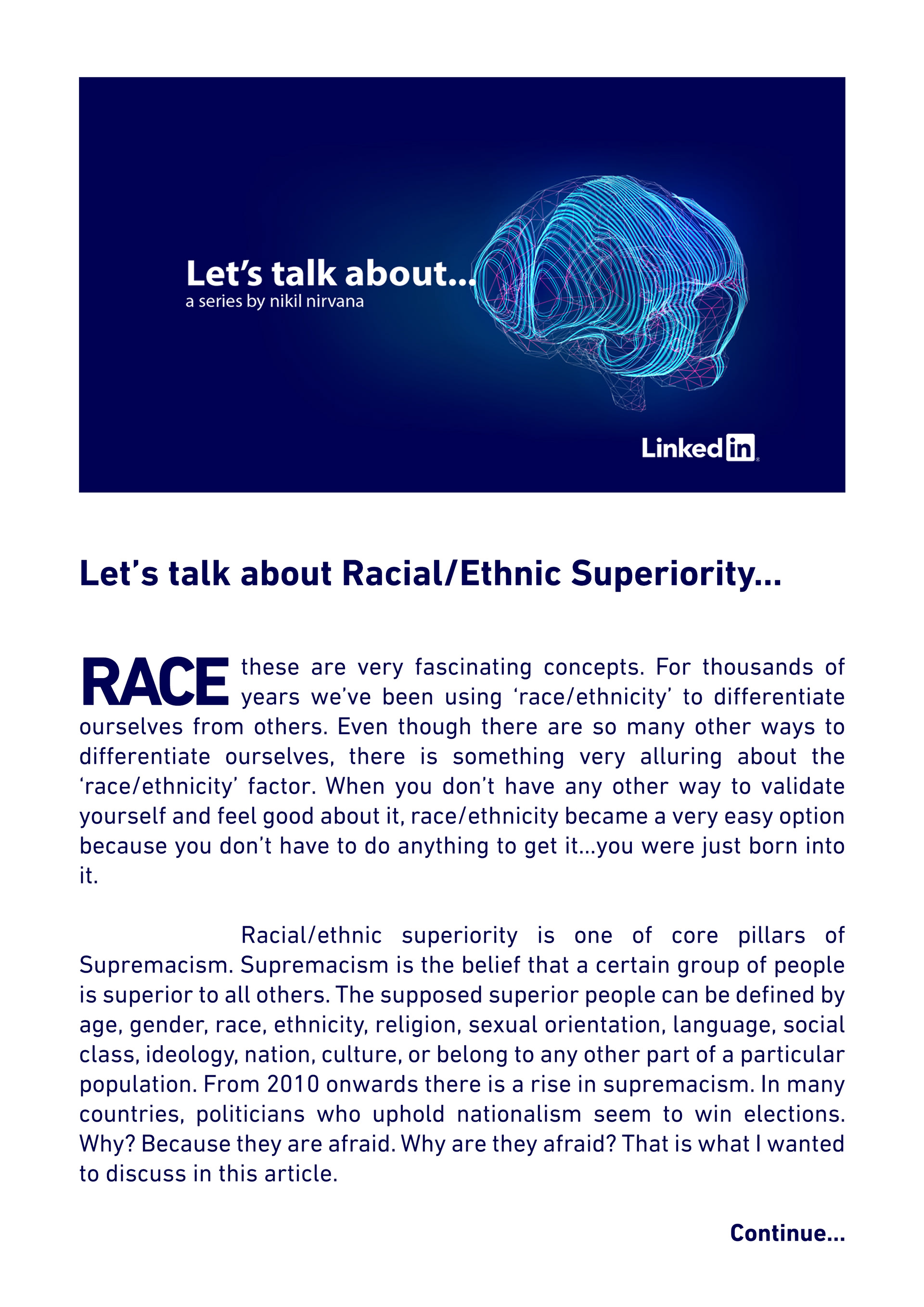Let's talk about... - Racial/Ethnic Superiority