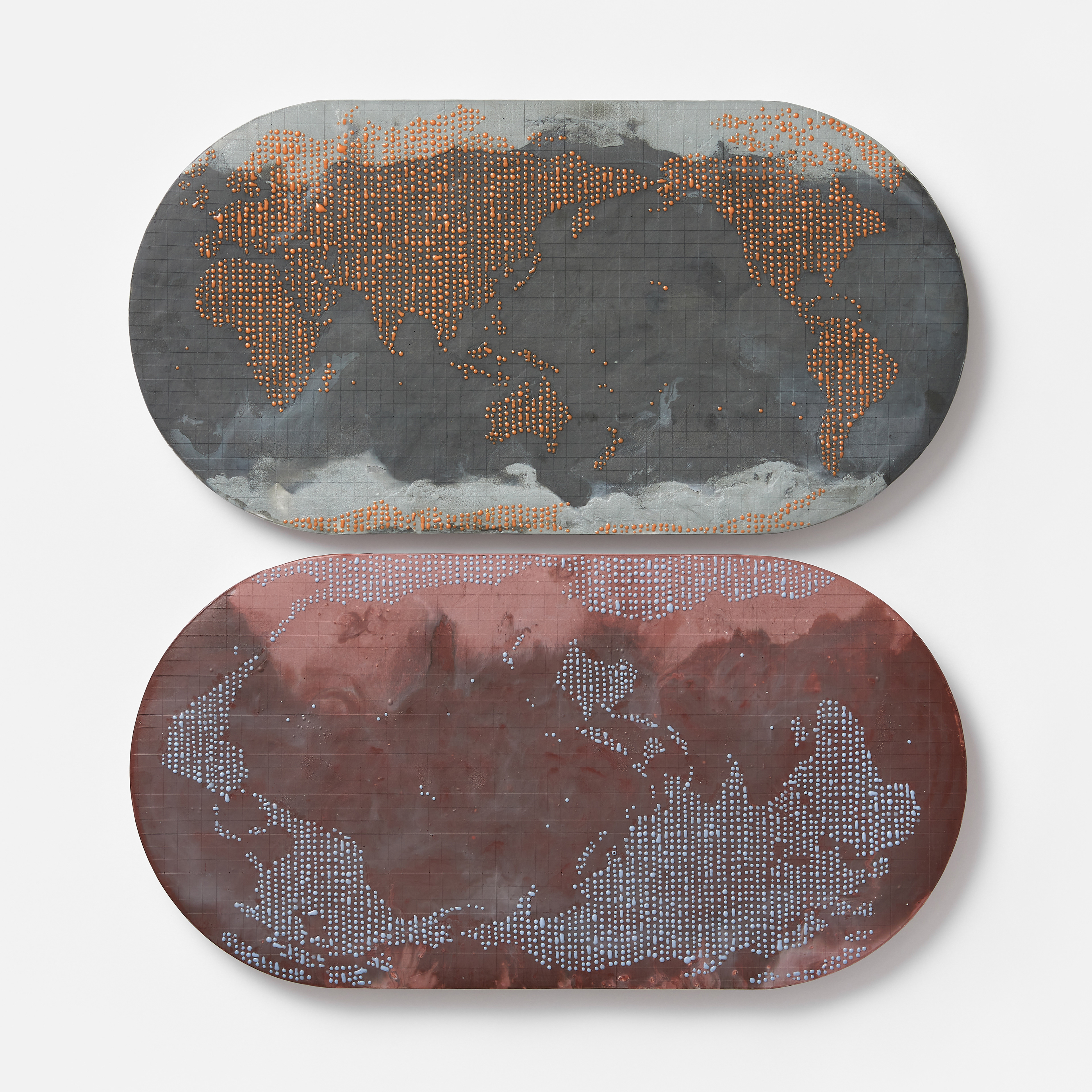 Map Projection : Grey and Burgundy, 2020, paperclay, slip, 1250℃ firing, 57×57 (cm)