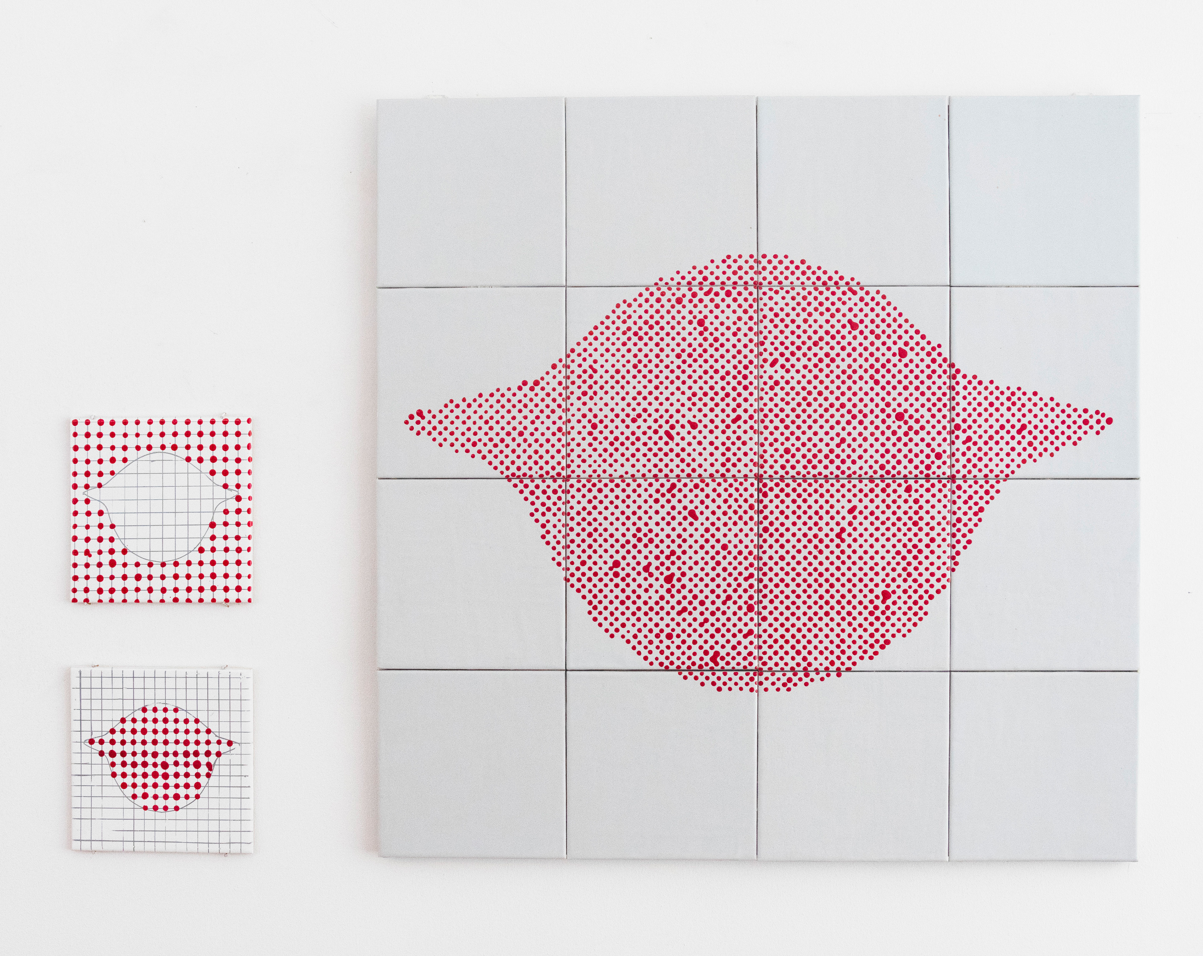 Ampelmann, Berlin 2021, ceramic tile, glaze, water-based marker, nail polish, 15.5cm x 15.5cm(2pieces), 61cm x 61cm