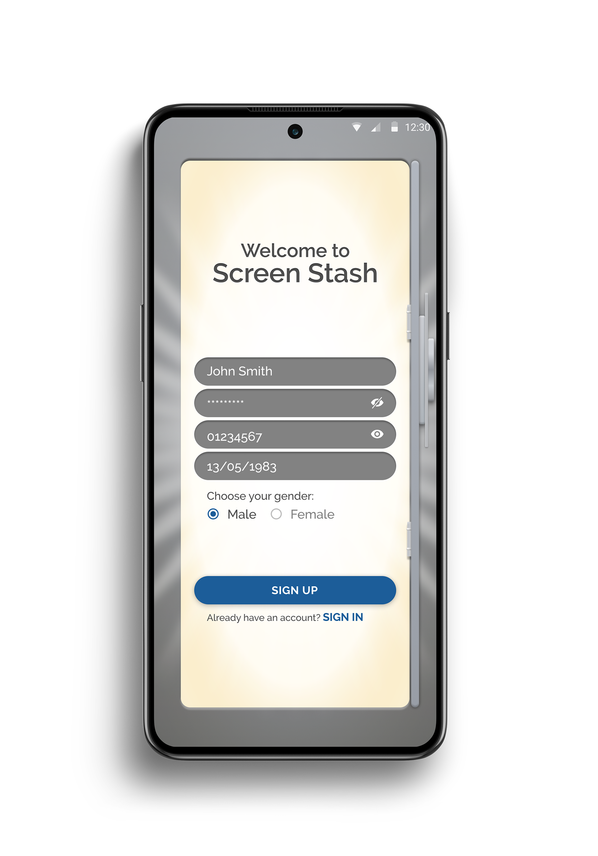 Sign up screen